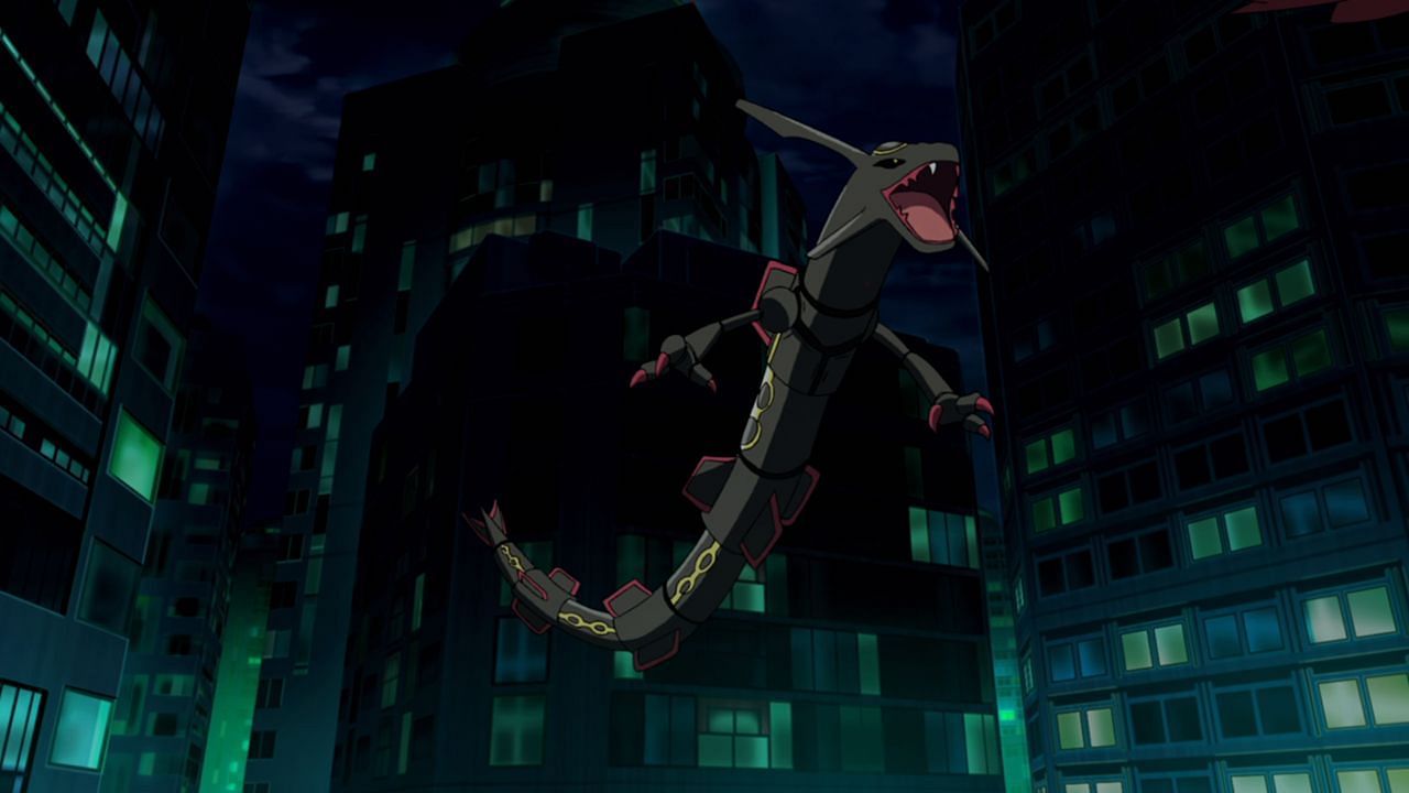 Shiny Rayquaza as it appears in the anime (Image via The Pokemon Company)