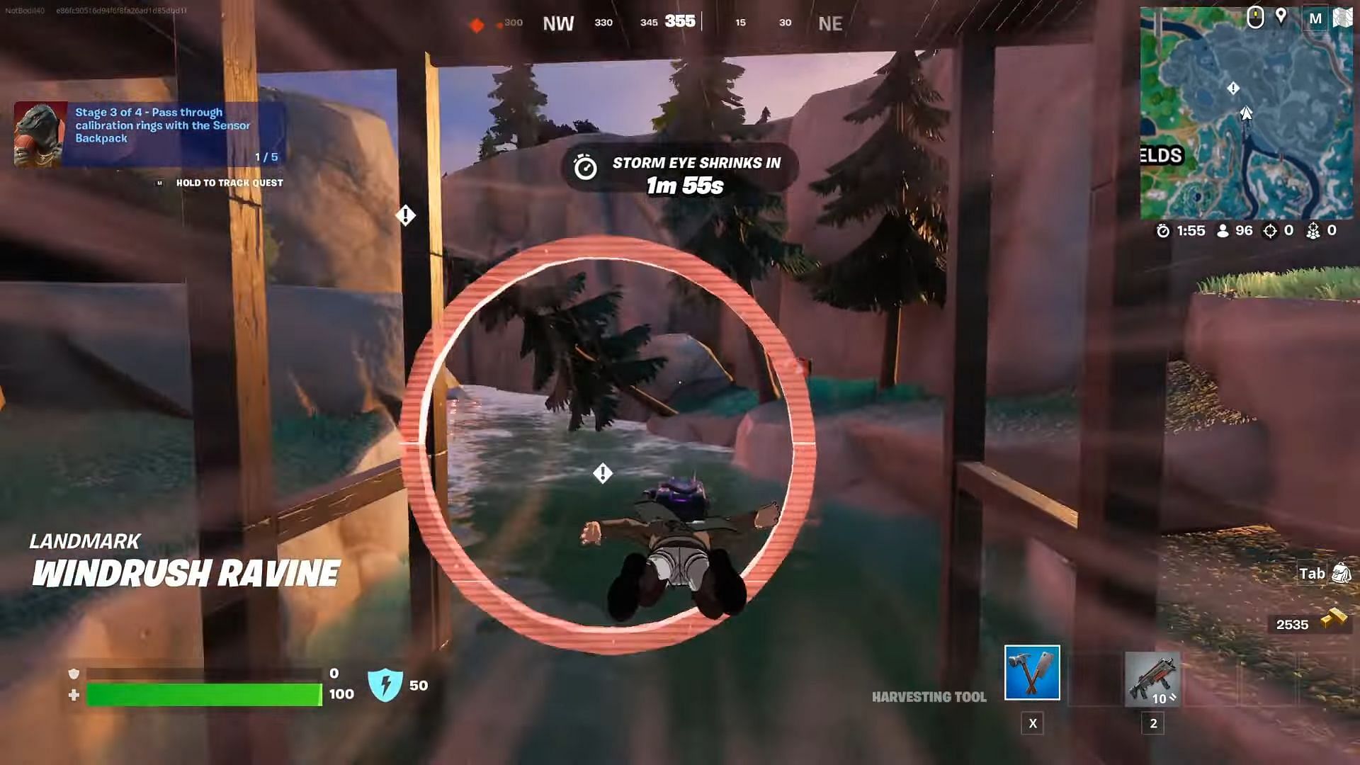 Avoid hitting fallen trees in Fortnite while in the slipstream (Image via YouTube/Bodil40)