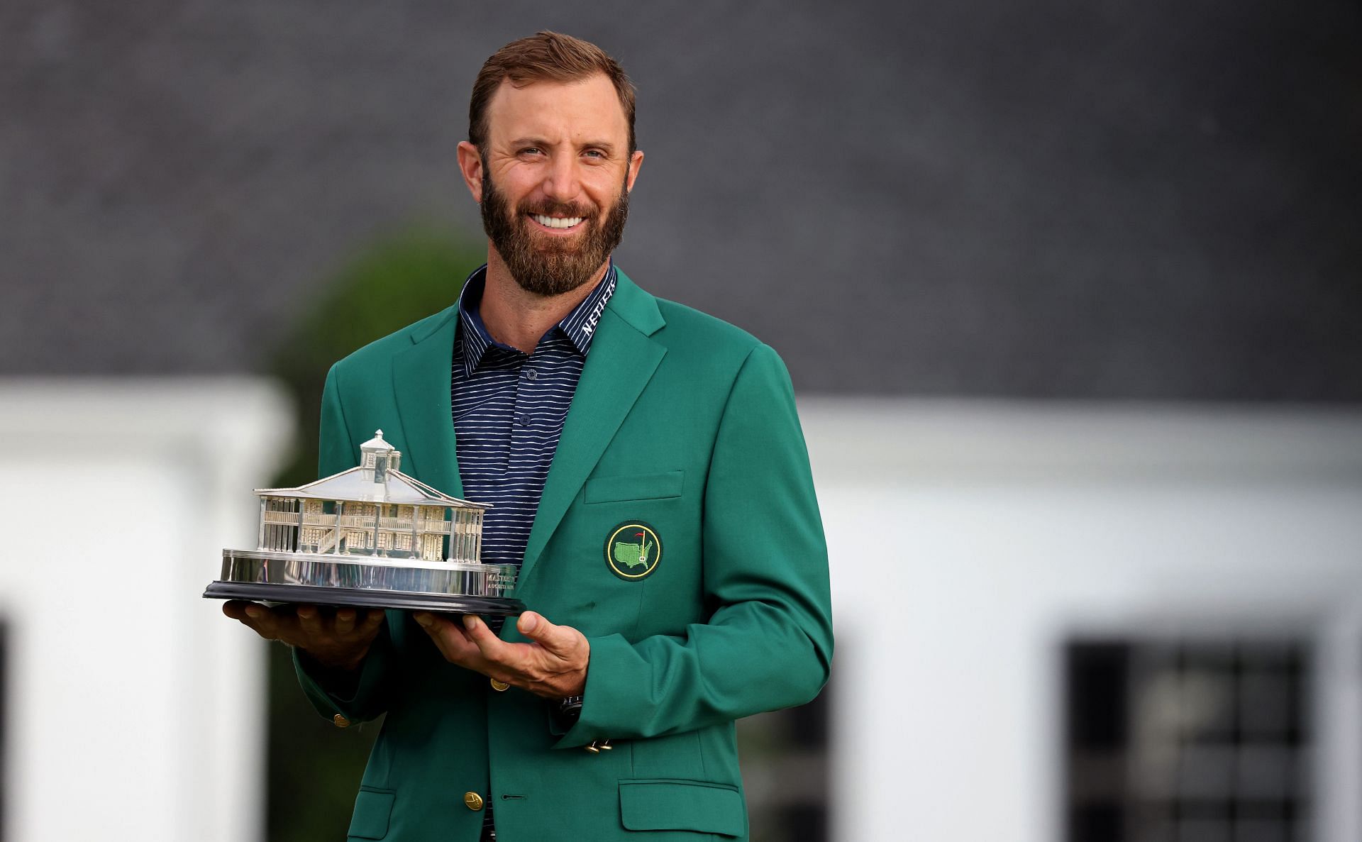 Johnson with the 2020 Masters trophy and green jacket - Final Round