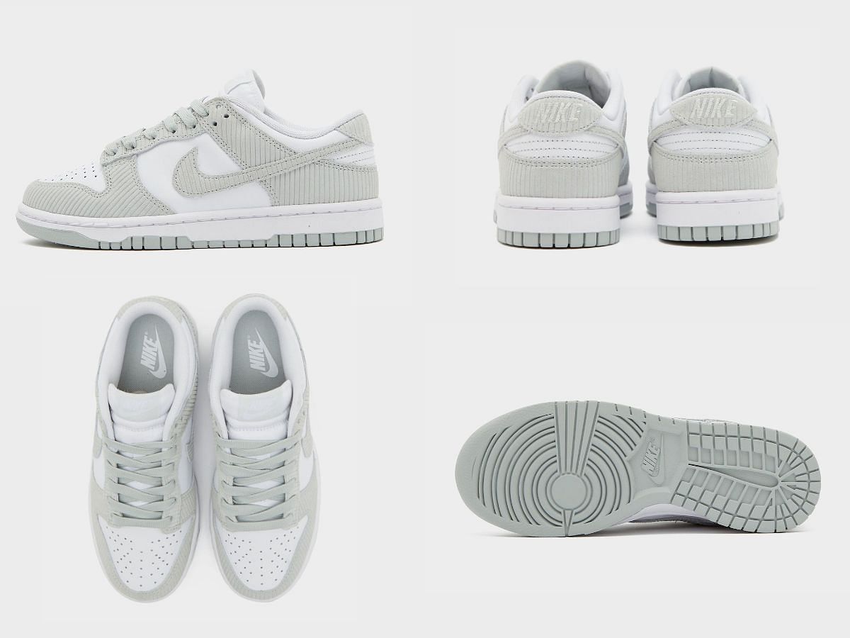 The upcoming Nike Dunk Low &quot;Grey Corduroy&quot; sneakers come constructed out of a mix of leather, mesh, and corduroy material (Image via Sportskeeda)