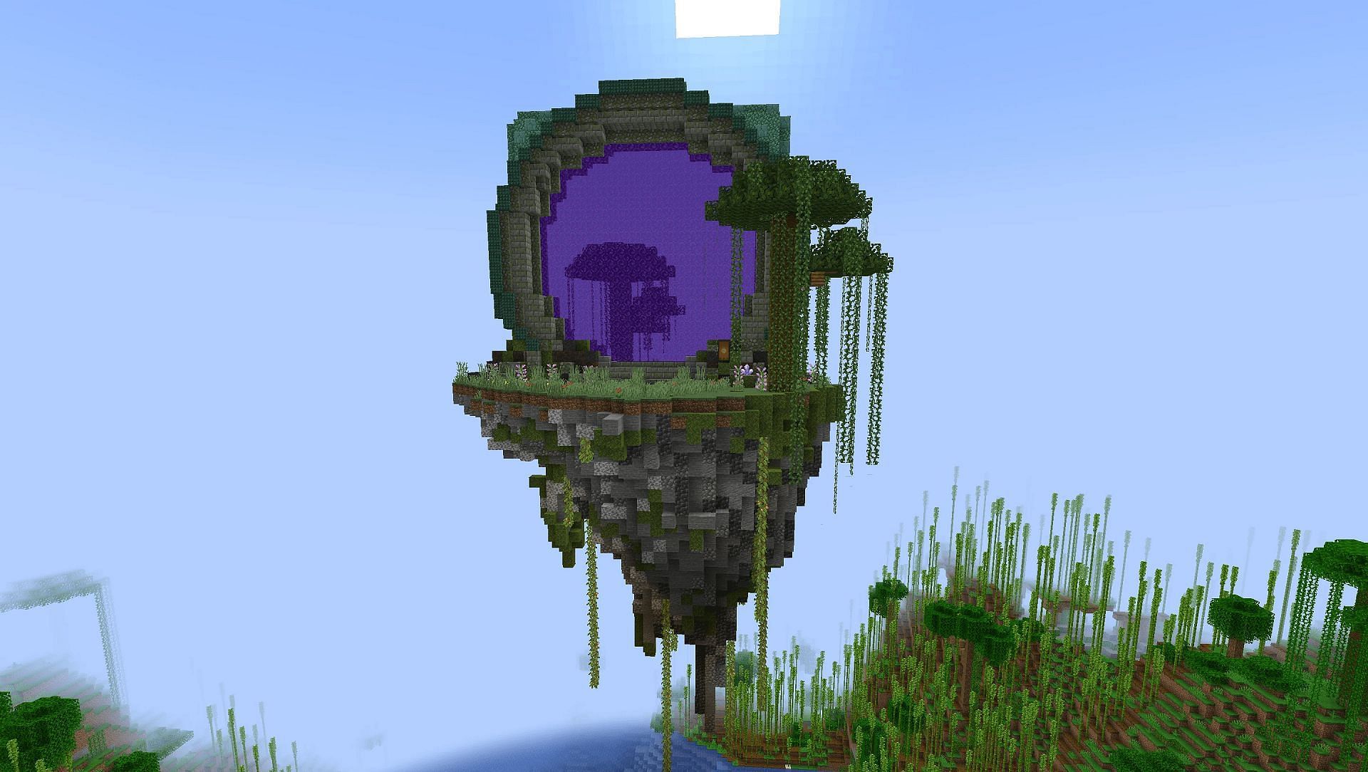 This Nether portal looks like it was built long ago in Minecraft&#039;s jungles (Image via u/Askewlemon56/Reddit)