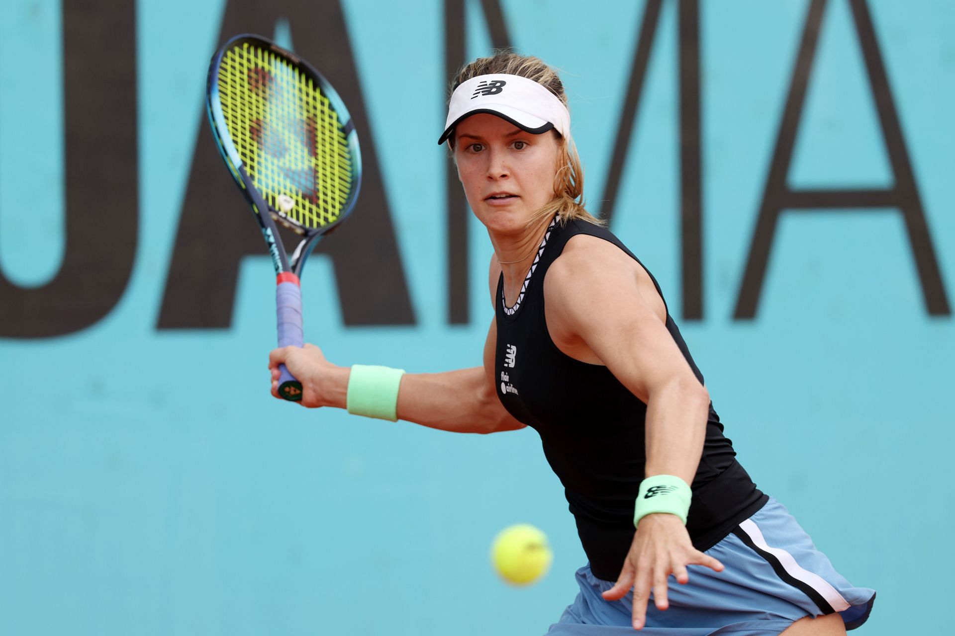 Eugenie Bouchard competes at the 2023 Mutua Madrid Open.