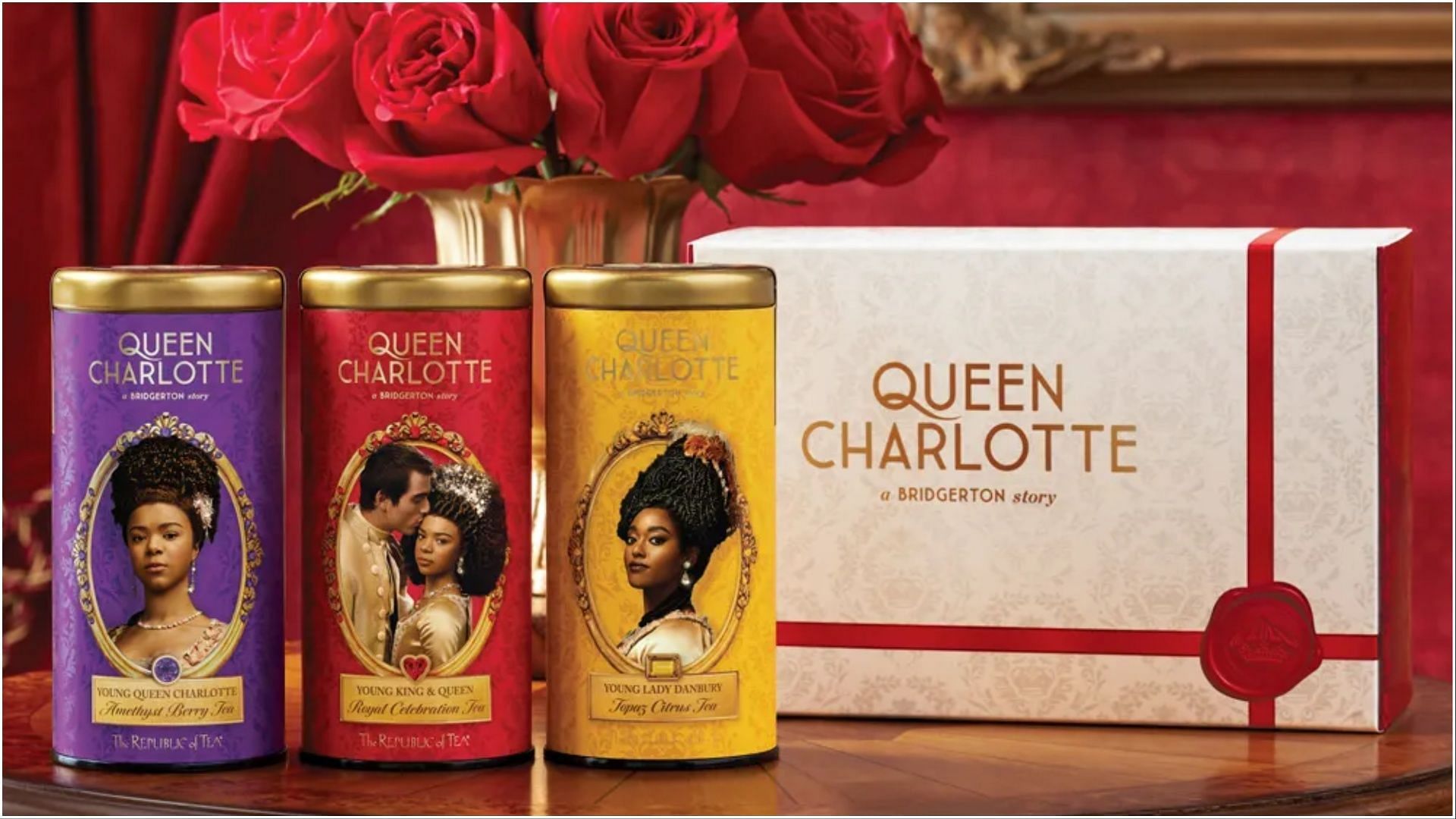 the Queen Charlotte Three Tea Gift is available at a price point of $50 and also as individual cans for $15 each (Image via The Republic of Tea)