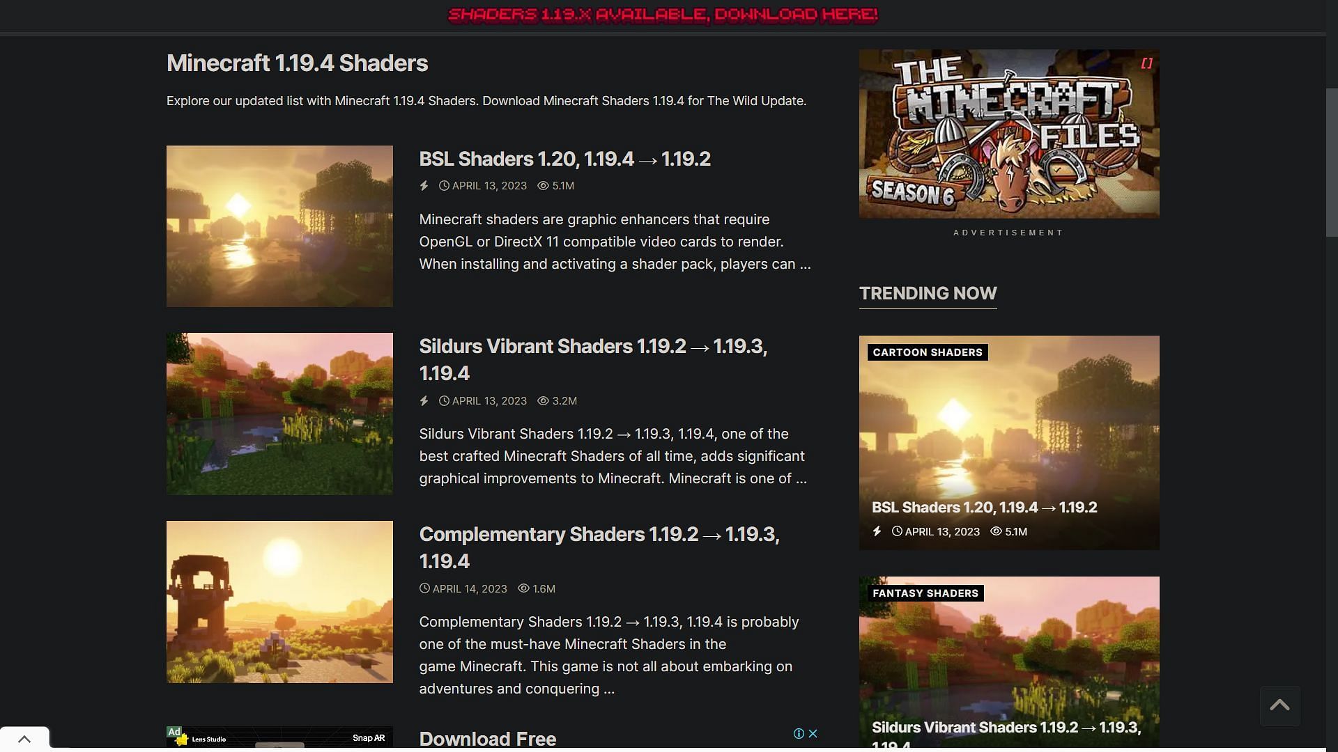 Shaders for Minecraft 1.19.4 can be found on several websites (Image via Sportskeeda)