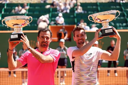 Ivan Dodig and Austin Krajicek with their winner's trophies in Monte-Carlo