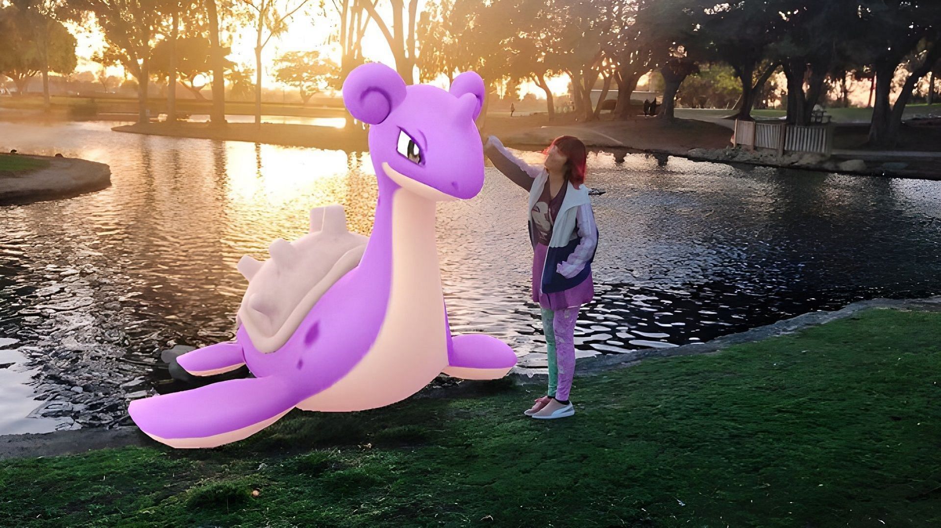 Shiny Lapras as seen in Pokemon GO&#039;s AR Mode (Image via Niantic)