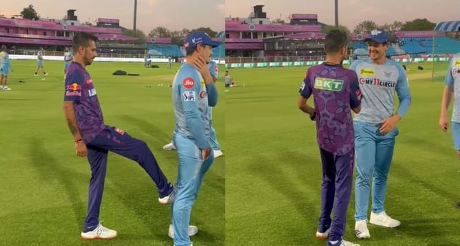 IPL 2023 : युजवेंद्र चहल ने मजेदार तरीके से क्विंटन डी कॉक से की मुलाकात, राजस्थान रॉयल्स ने शेयर किया वीडियो