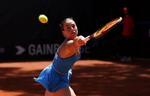 Marta Kostyuk competes during the 2023 Billie Jean King Cup Qualifier - Ukraine v Czech Republic.