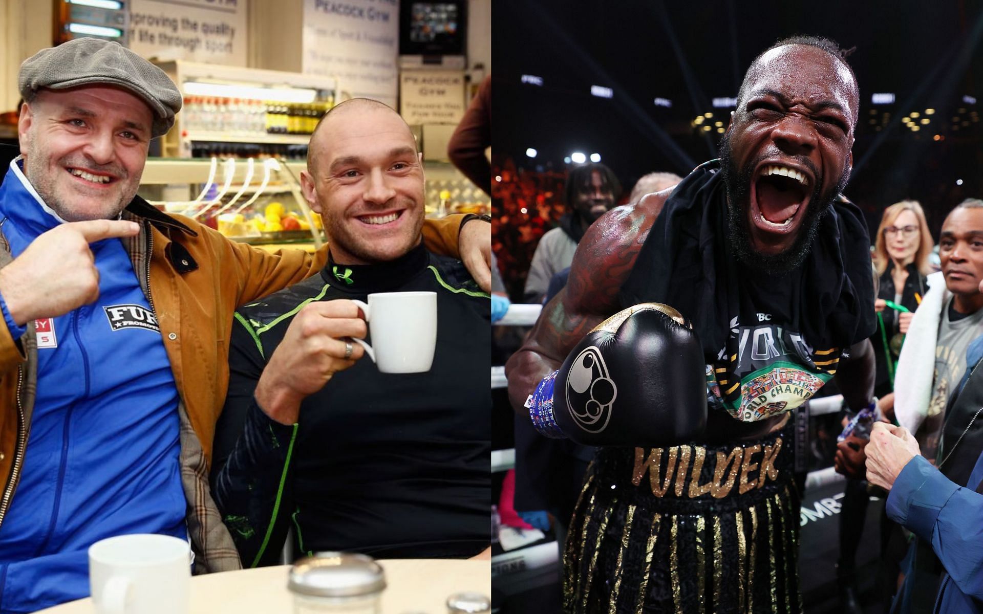 John and Tyson Fury (L), and Deontay Wilder (R).
