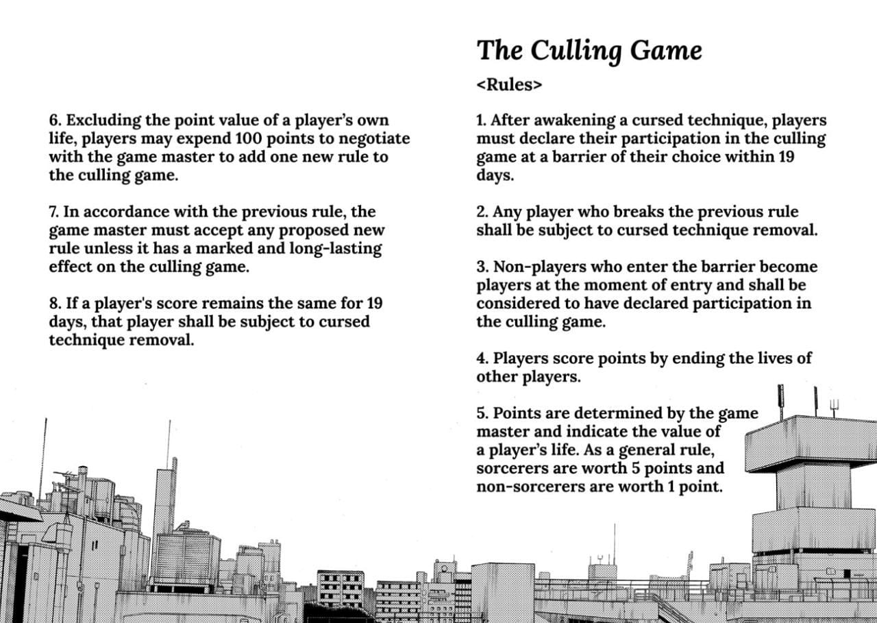 The base rules of the Culling Game (Image via Gege Akutami/Shueisha)