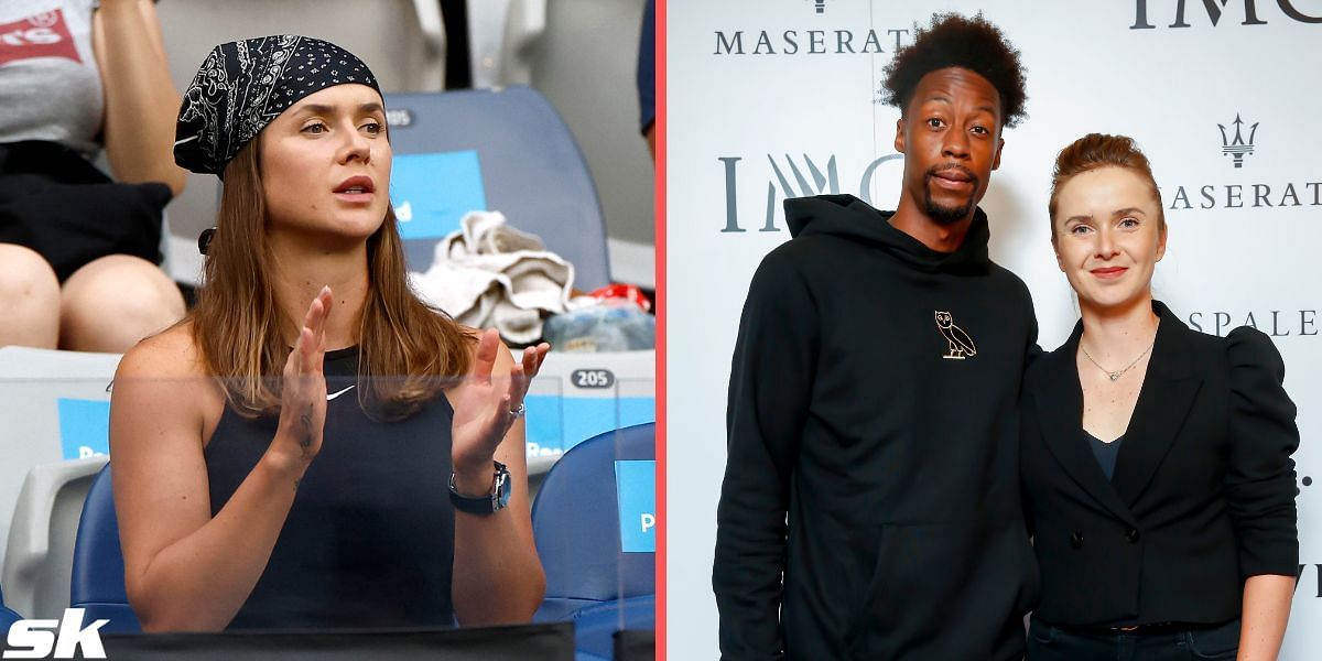 Elina Svitolina (L), pictured with her husband Gael Monfils (R)