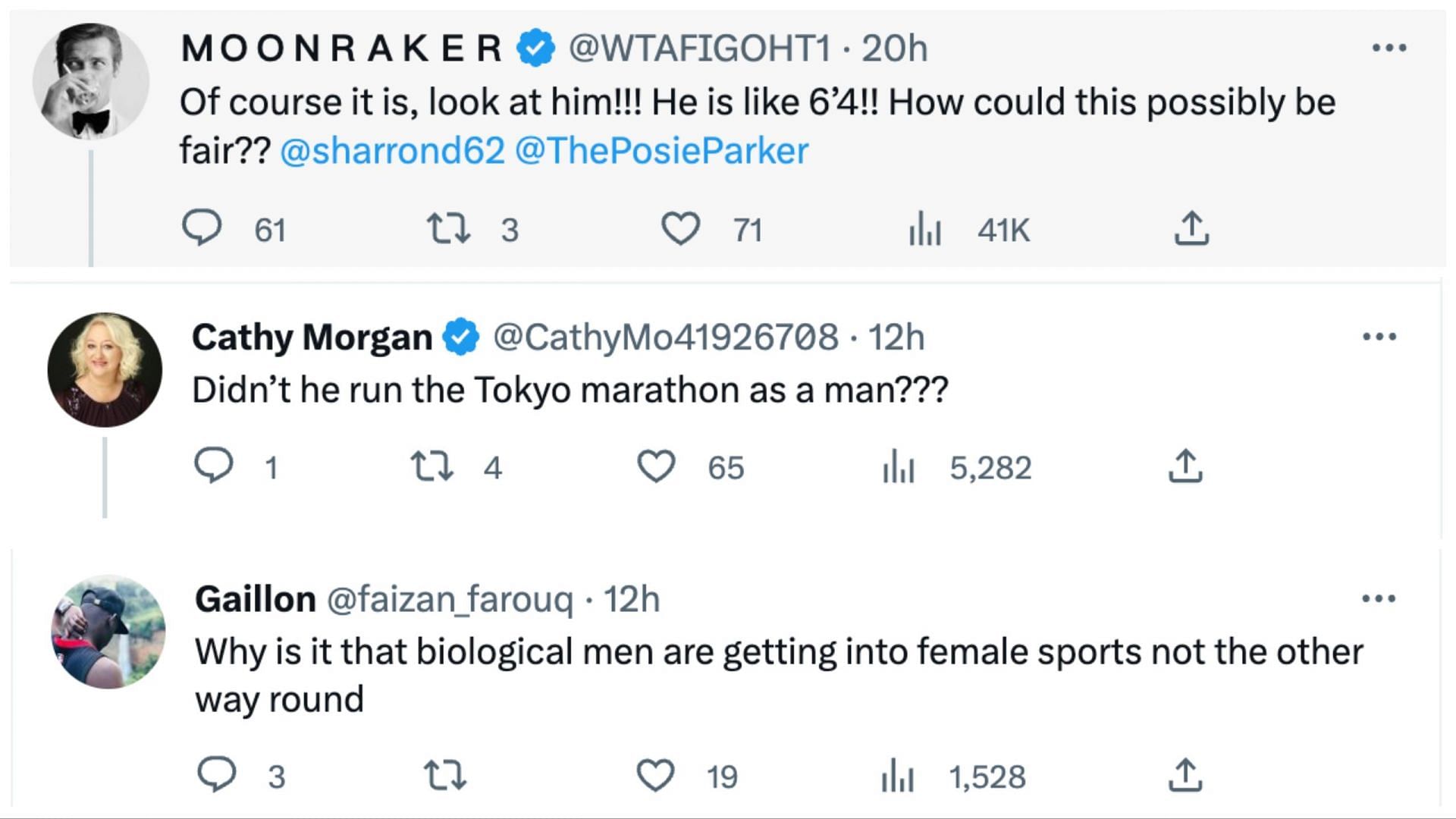 Social media users divided after a trans runner defeated 14,000 women during the London marathon in the female category. (Image via Twitter)