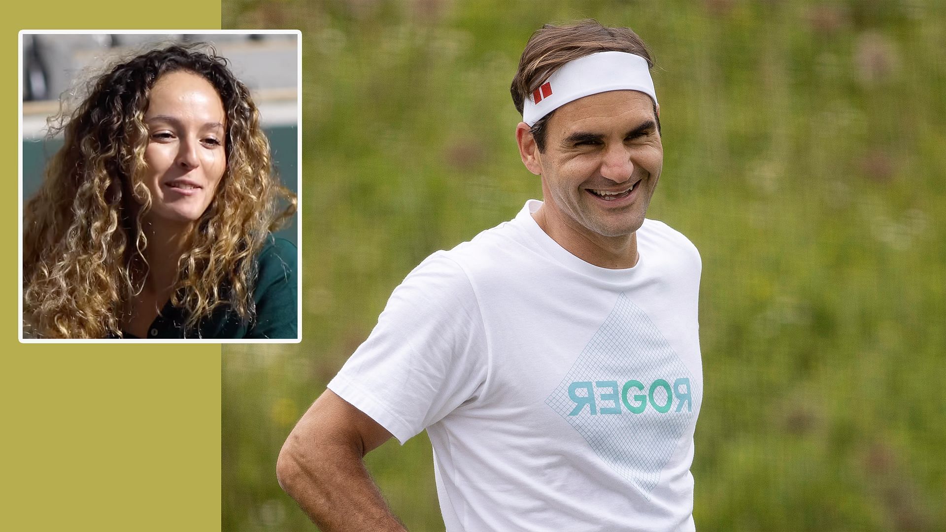 Roger Federer and ballkid Kenza Del(inset)