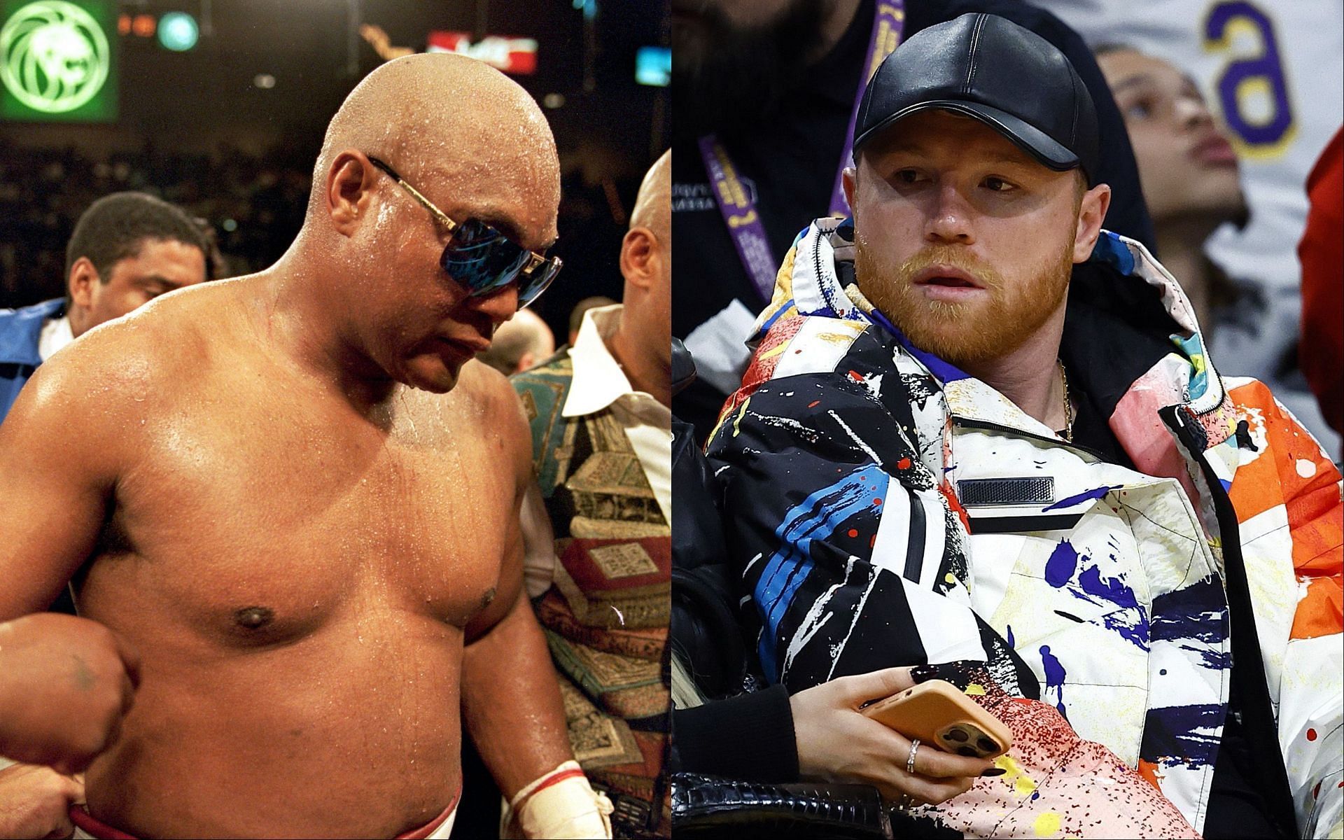 George Foreman (L), and Canelo Alvarez (R).