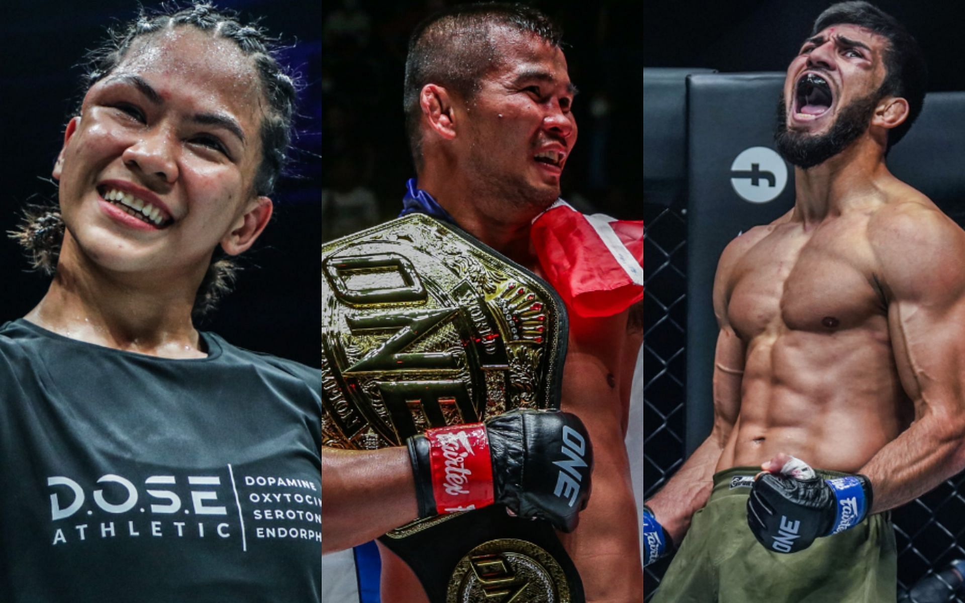 From left to right: Denice Zamboanga, Nong-O Hama, and Halil Amir. | Photo by ONE Championship