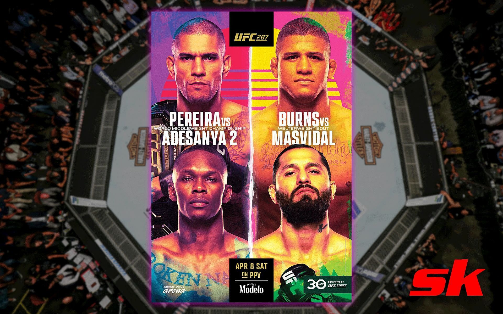 UFC 287 poster. [Images courtesy: background image from Getty Images and poster from UFC]