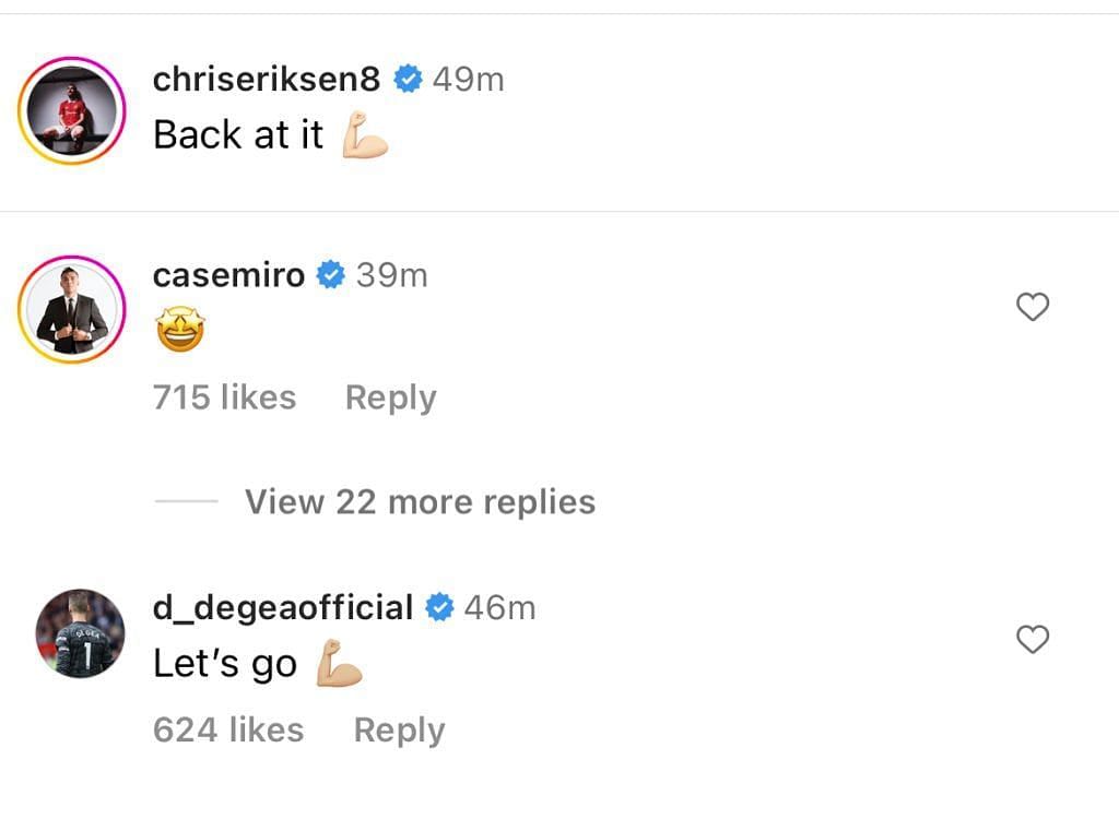 Casemiro&#039;s reaction to Eriksen&#039;s Instagram post (via United if Focus).