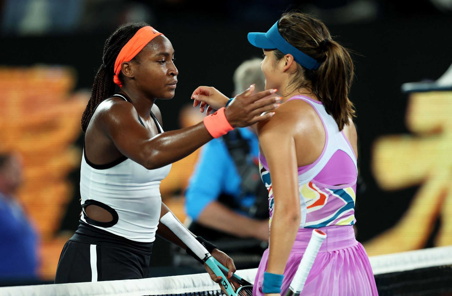 Coco Gauff and Emma Raducanu pictured at the 2023 Australian Open - Day 3.