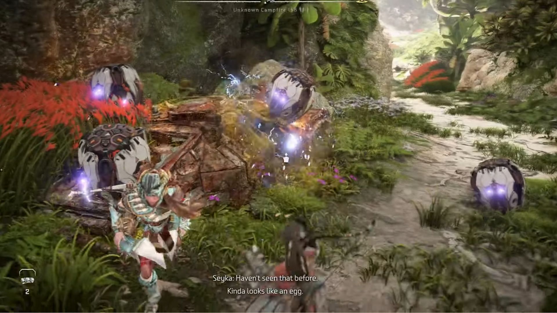 Stingspawn eggs can be destroyed by using Aloy&#039;s spear (Image via Sony Interactive Entertainment)