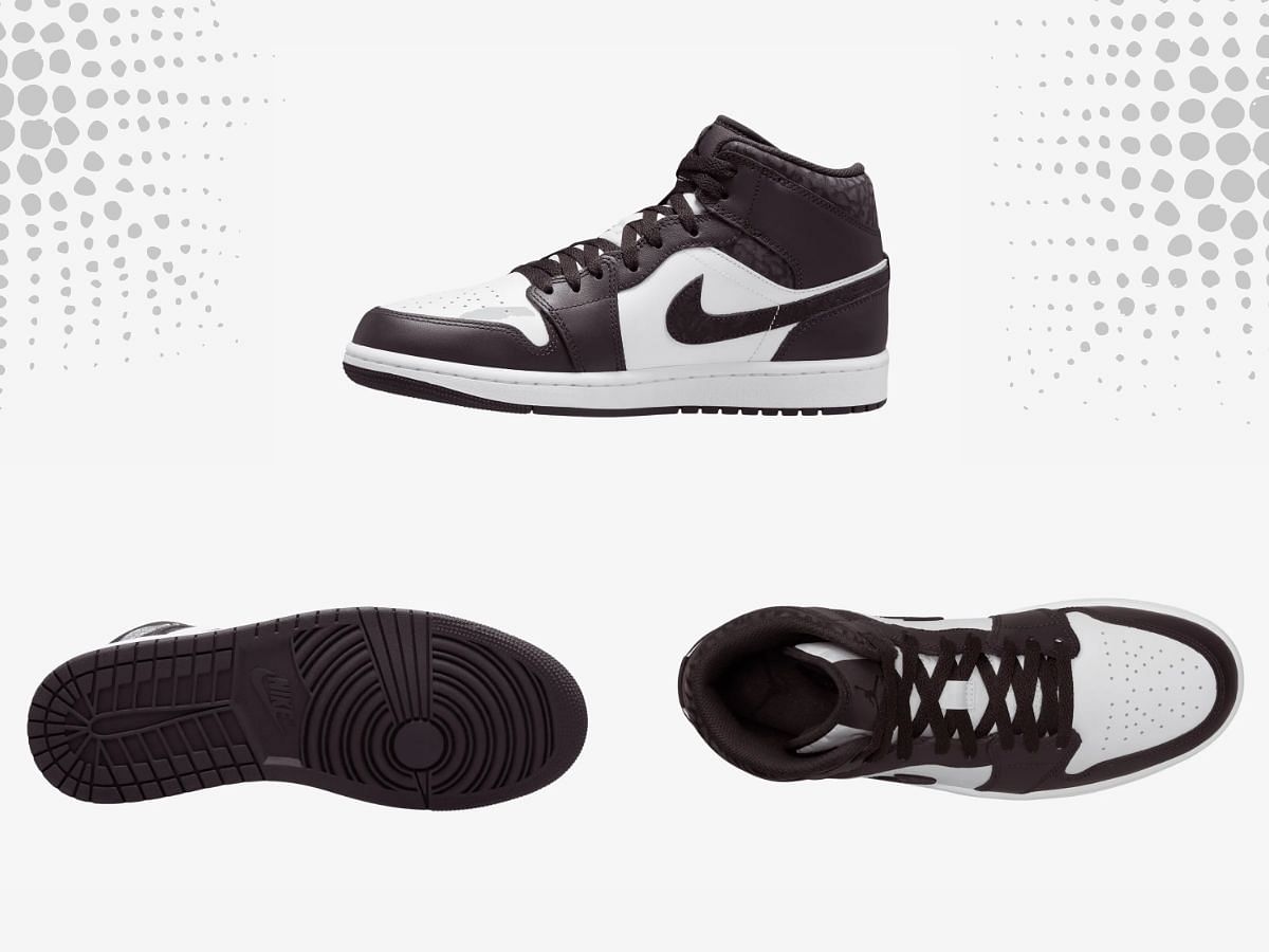 The upcoming Nike Air Jordan 1 Mid &quot;Panda Elephant&quot; sneakers come clad in black and white color scheme and AJ3 inspired patterns (Image via Sportskeeda)