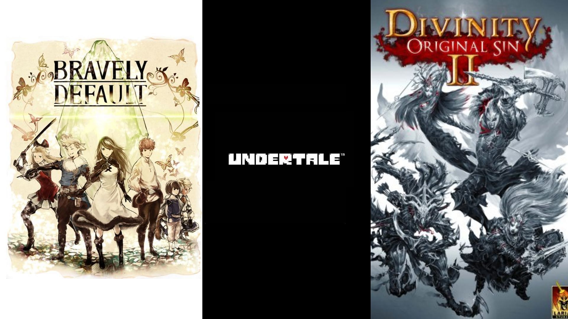 Collage of Undertale, Divinity and Bravely Default