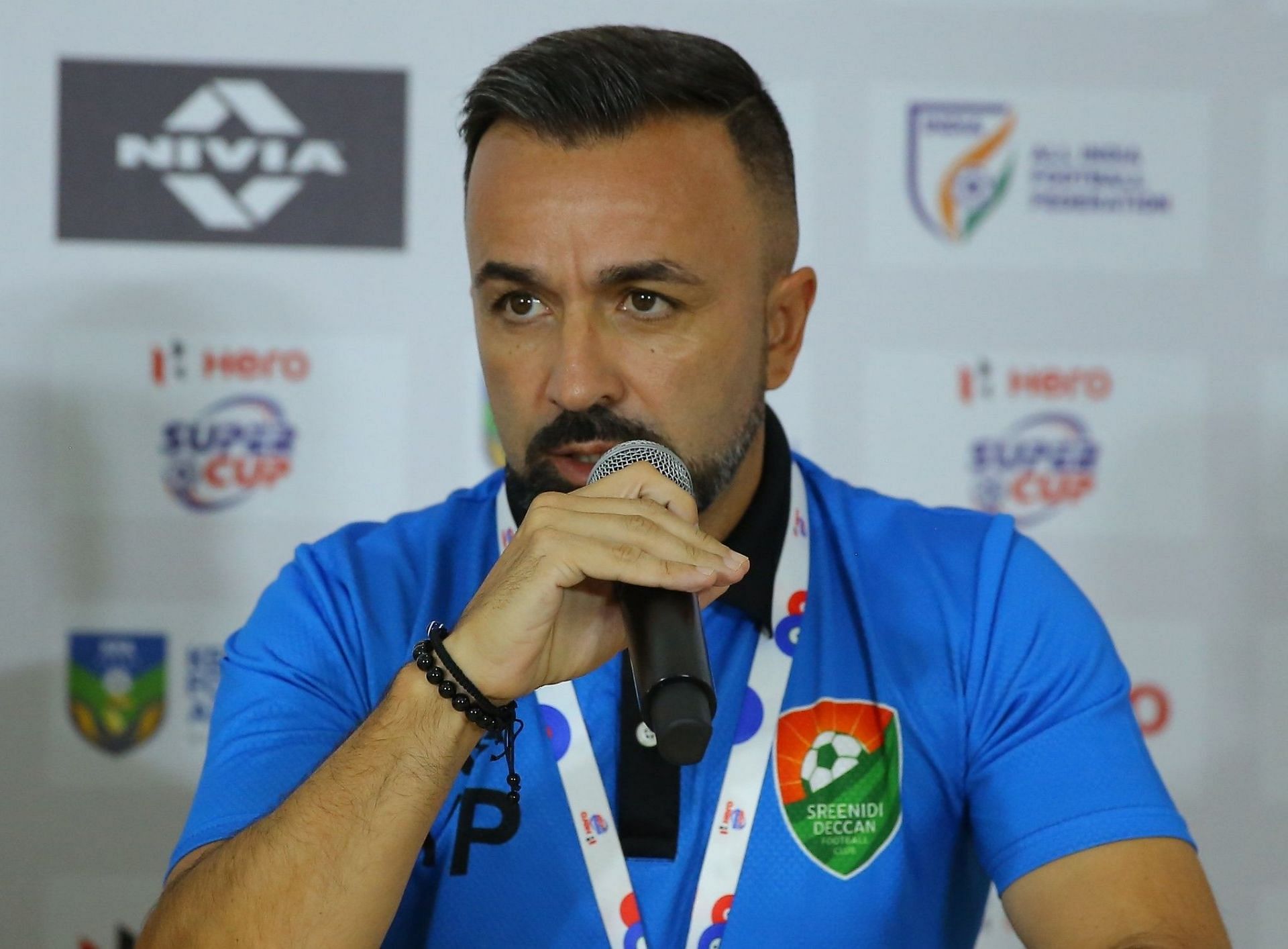 Sreenidi Deccan FC head coach speaking at the press conference ahead of the Bengaluru FC clash. 