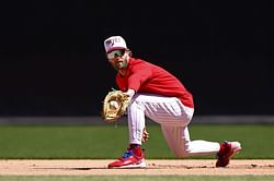 Philadelphia Phillies fans intrigued by first look at Bryce Harper working at first base ahead of return from injury: "How’s he going to throw?"