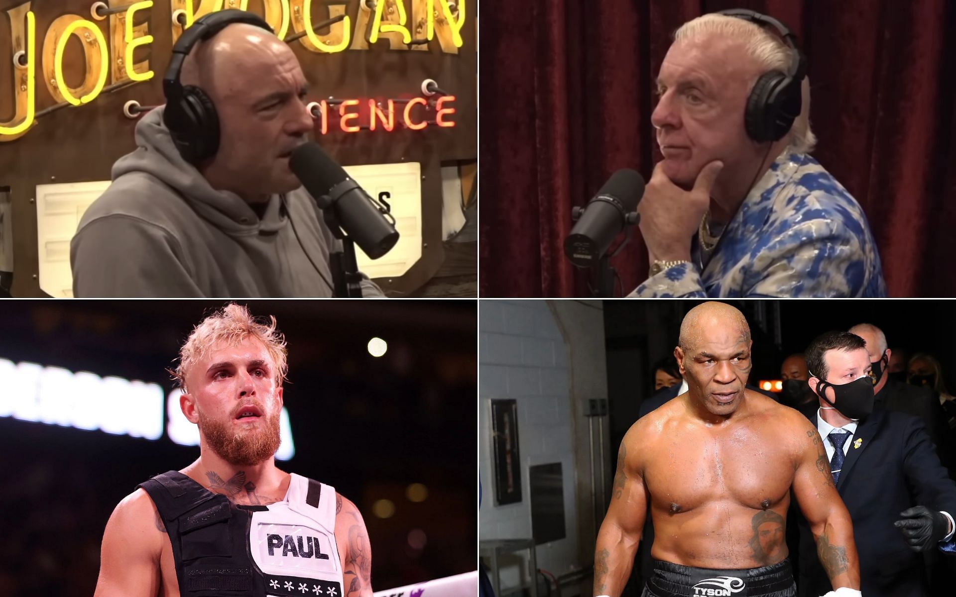 Joe Rogan and Ric Flair, and Jake Paul and Mike Tyson [Bottom] [Photo credit: Daily Dose of PODCASTS - YouTube]