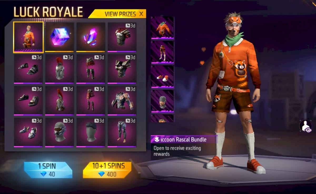 New Free Fire MAX Diamond Royale (Indian server): Get Raccoon Rascal ...