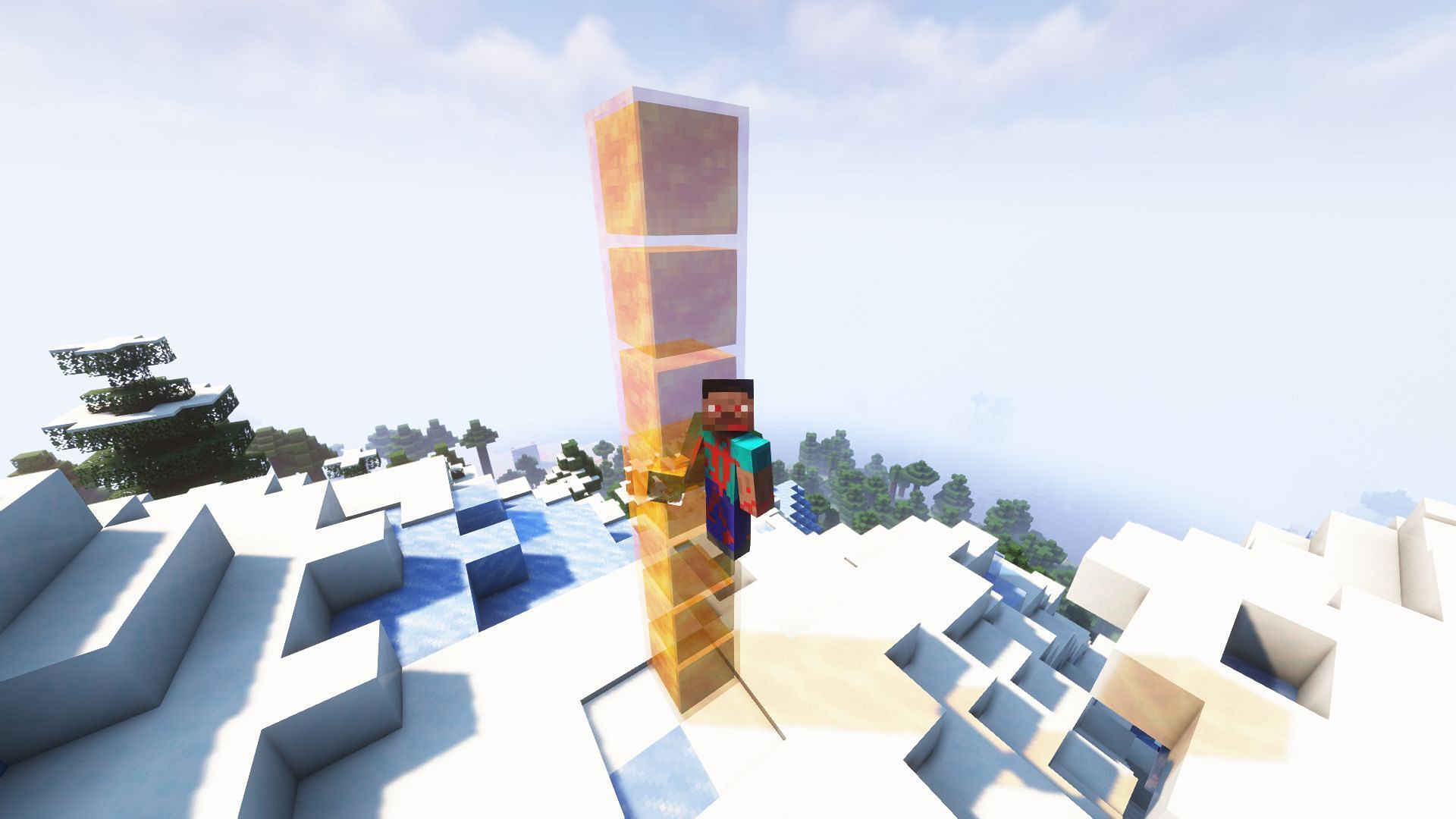Entities&#039; falling speed slows down when they are stuck to a honey block in Minecraft (Image via Mojang)