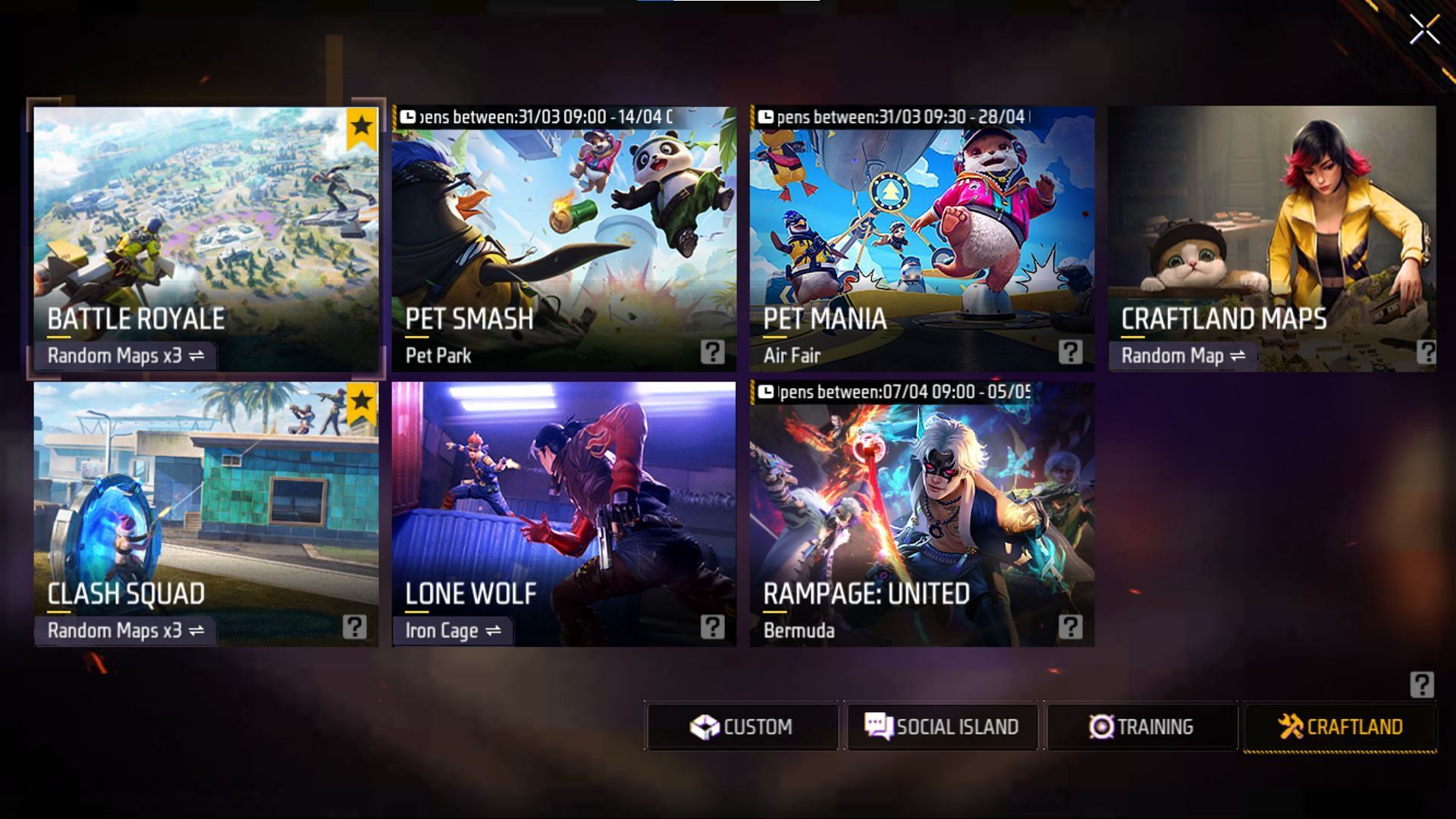 You can play any of the game modes in the battle royale (Image via Garena)