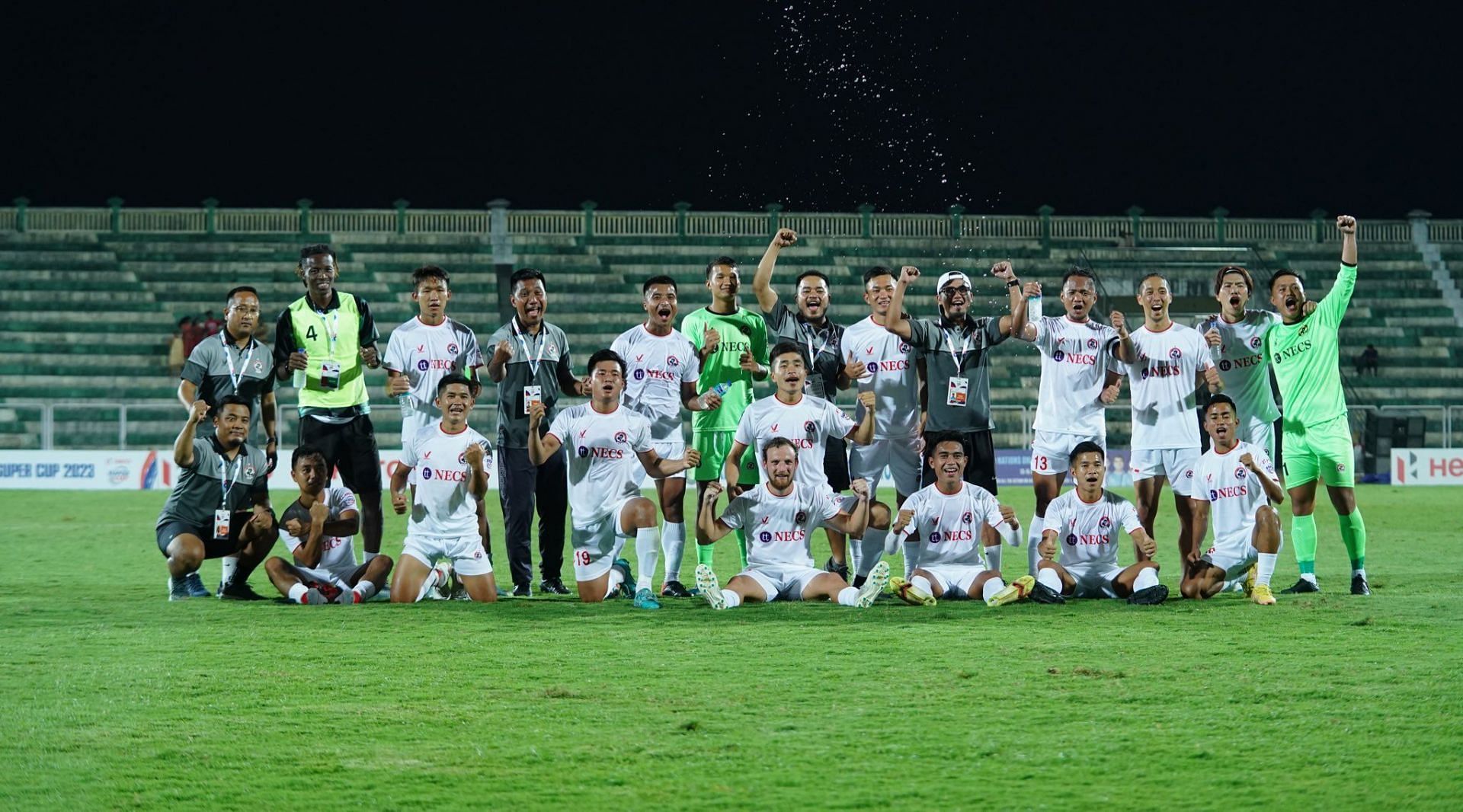 Aizawl FC players celebrating after their victory over TRAU FC.