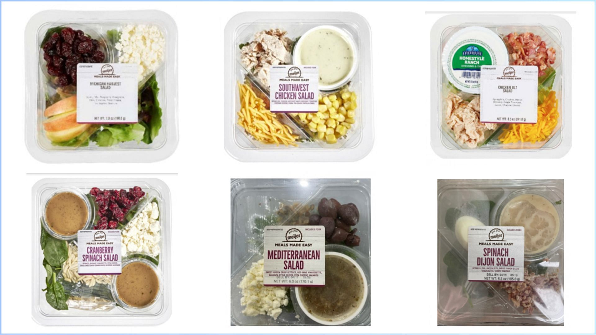 Other six of the recalled packs of premade salads that could potentially be contaminated with Listeria Monocytogenes (Image via FDA)