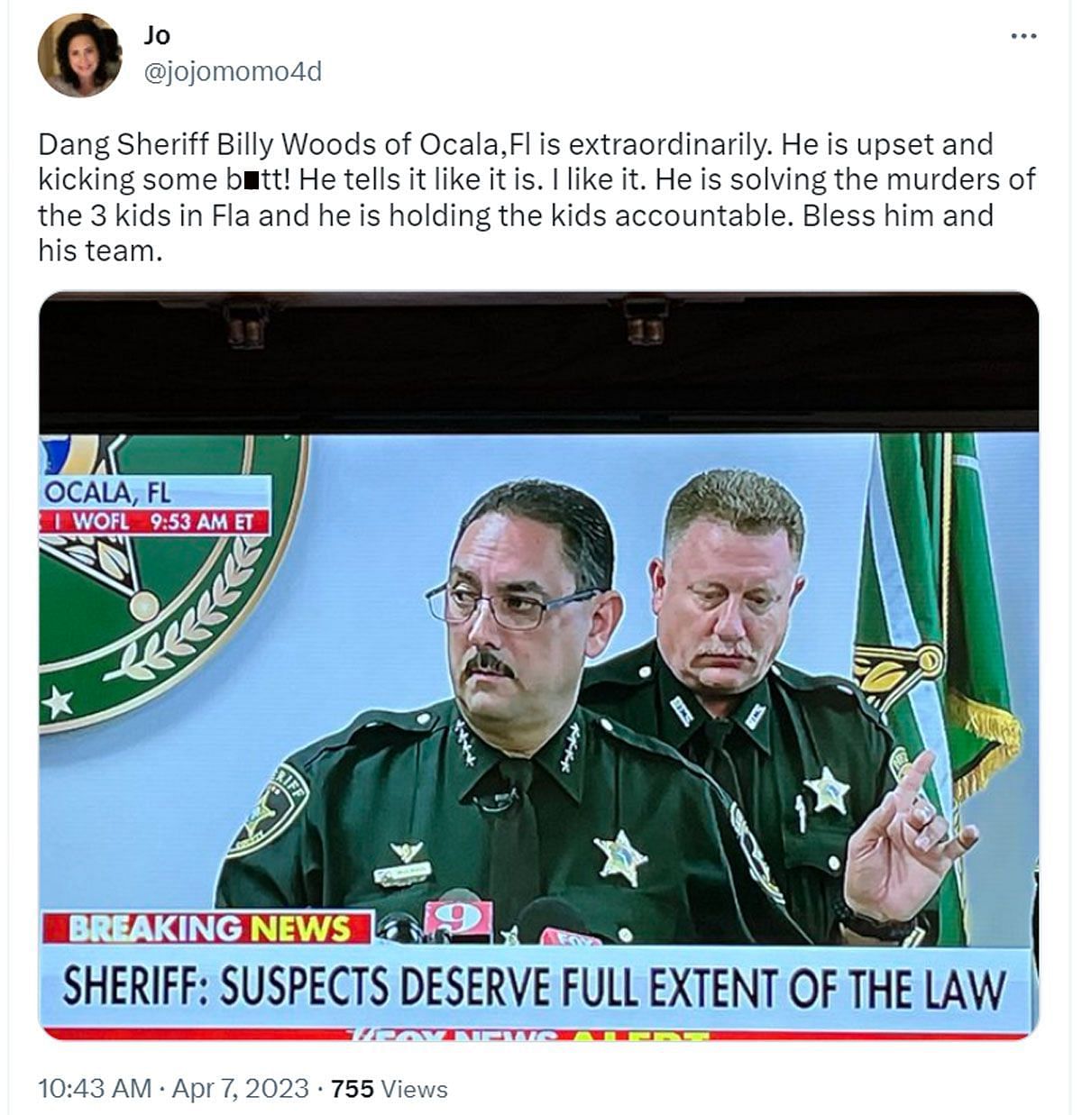 A comment supporting the sheriff (Image via Twitter/ @jojomomo4d)