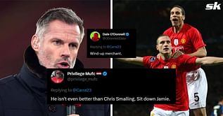 "Isn't even better than Chris Smalling" - Fans troll Jamie Carragher for claiming Liverpool star is better than Manchester United legend Nemanja Vidic