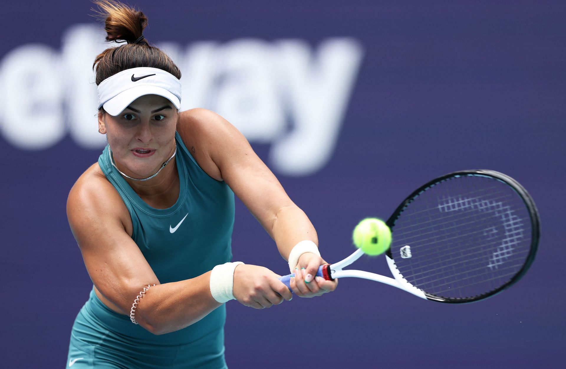 Bianca Andreescu competes at the 2023 Miami Open.