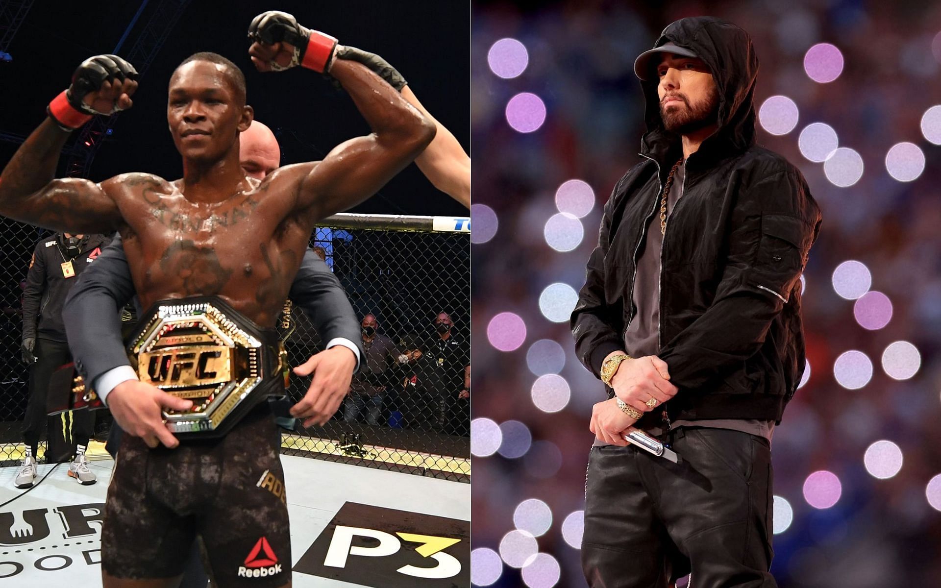 Israel Adesanya (left) is looking for an Eminem (right) moment this weekend [Image Credit: Getty]