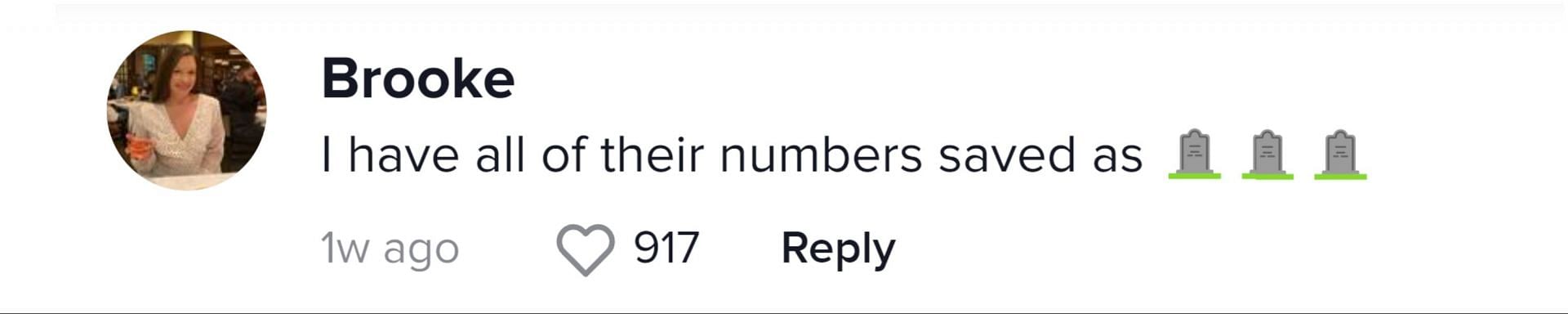 User claims that she has all her past romances&#039; numbers saved as dead emojis (Image via TikTok/Brooke)