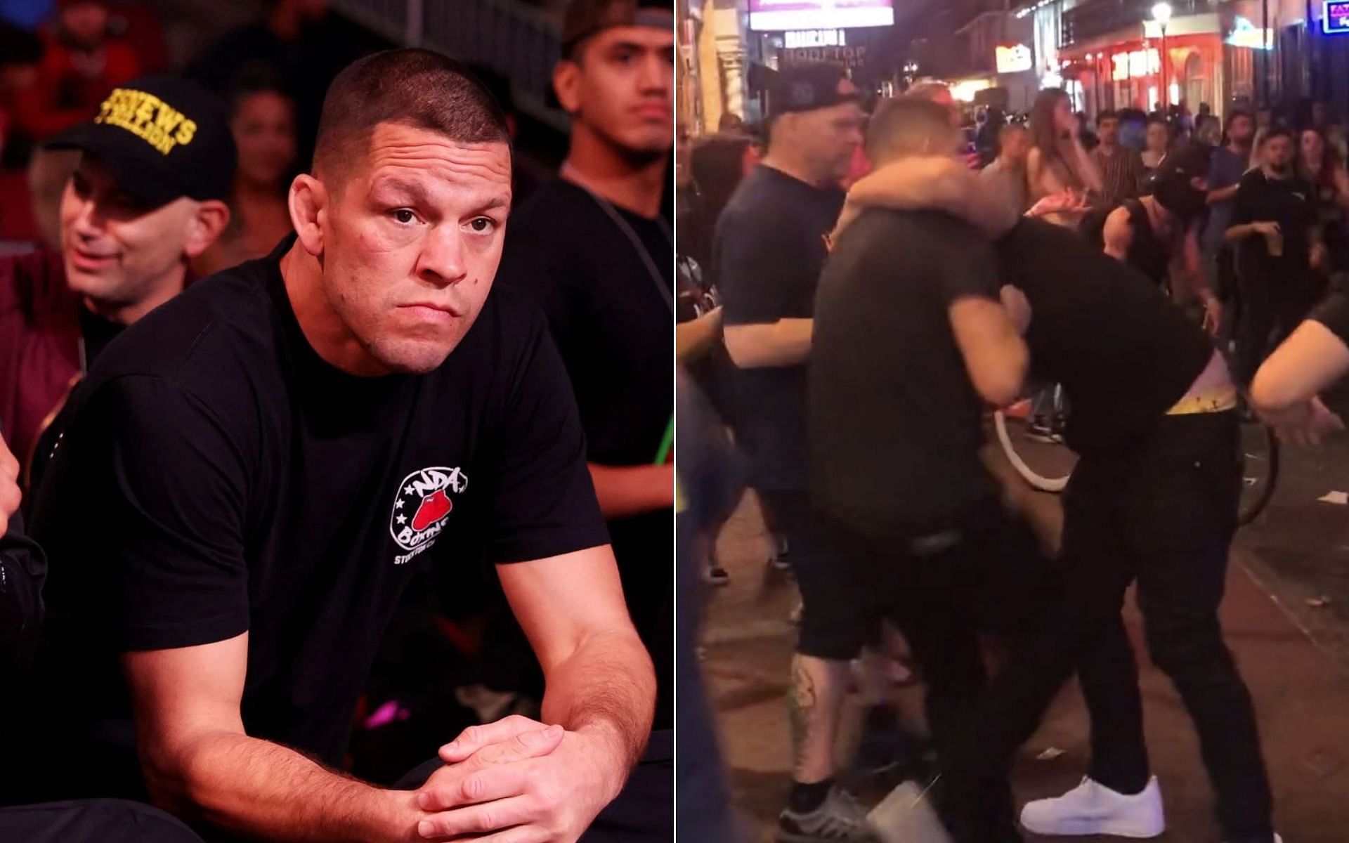 Nate Diaz [Left], and Nate Diaz altercation [Right] [Photo credit: MMAFighting - Twitter]