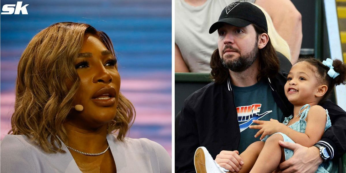 Serena Williams (L), Alexis Ohanian and his daughter Olypmia (R)