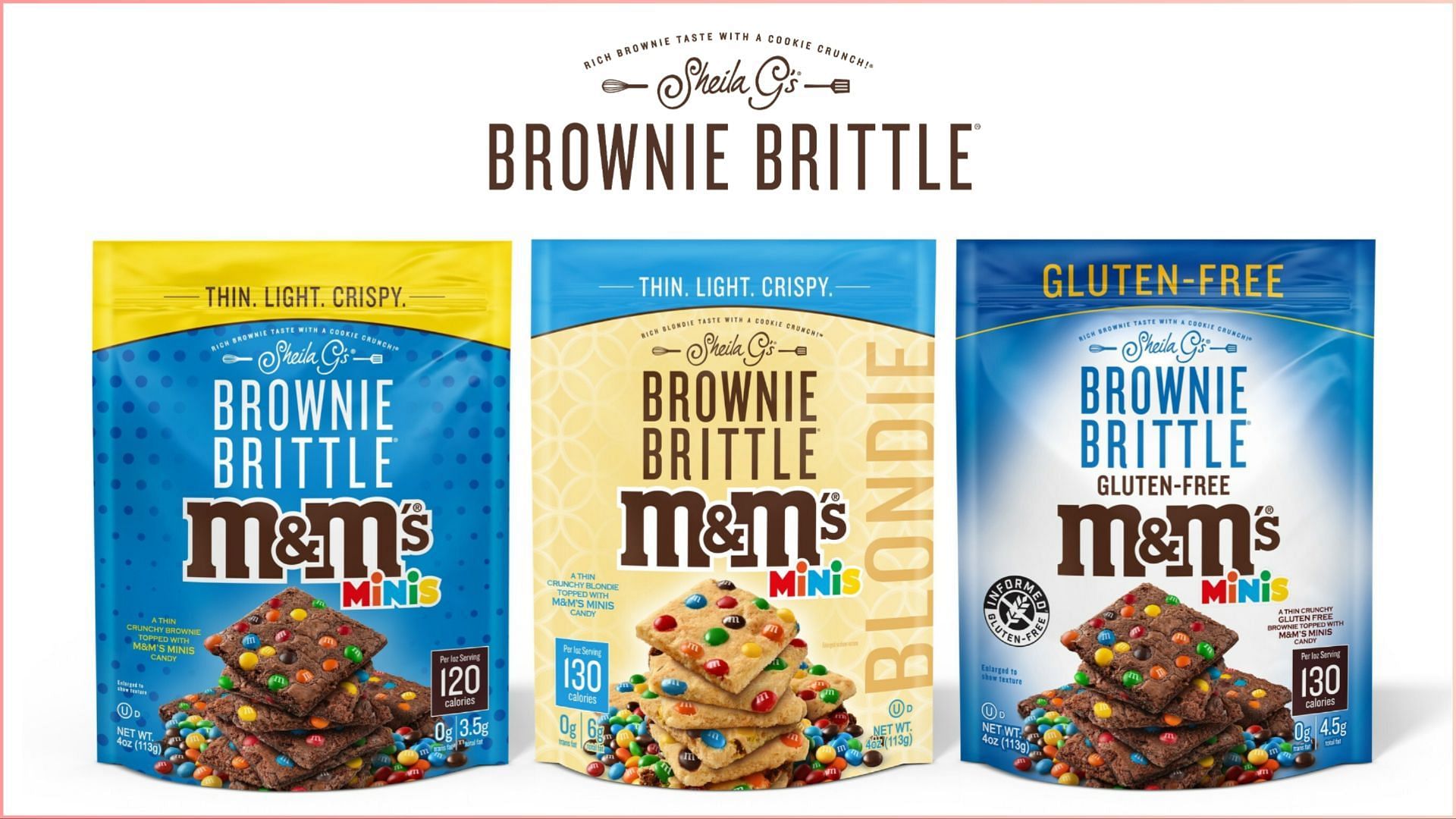 Three new Brownie Brittle x M&amp;M&#039;S&reg; Minis mashups will be available with major retailers across the country and online (Image via Sheila G&#039;s Brownie Brittle)