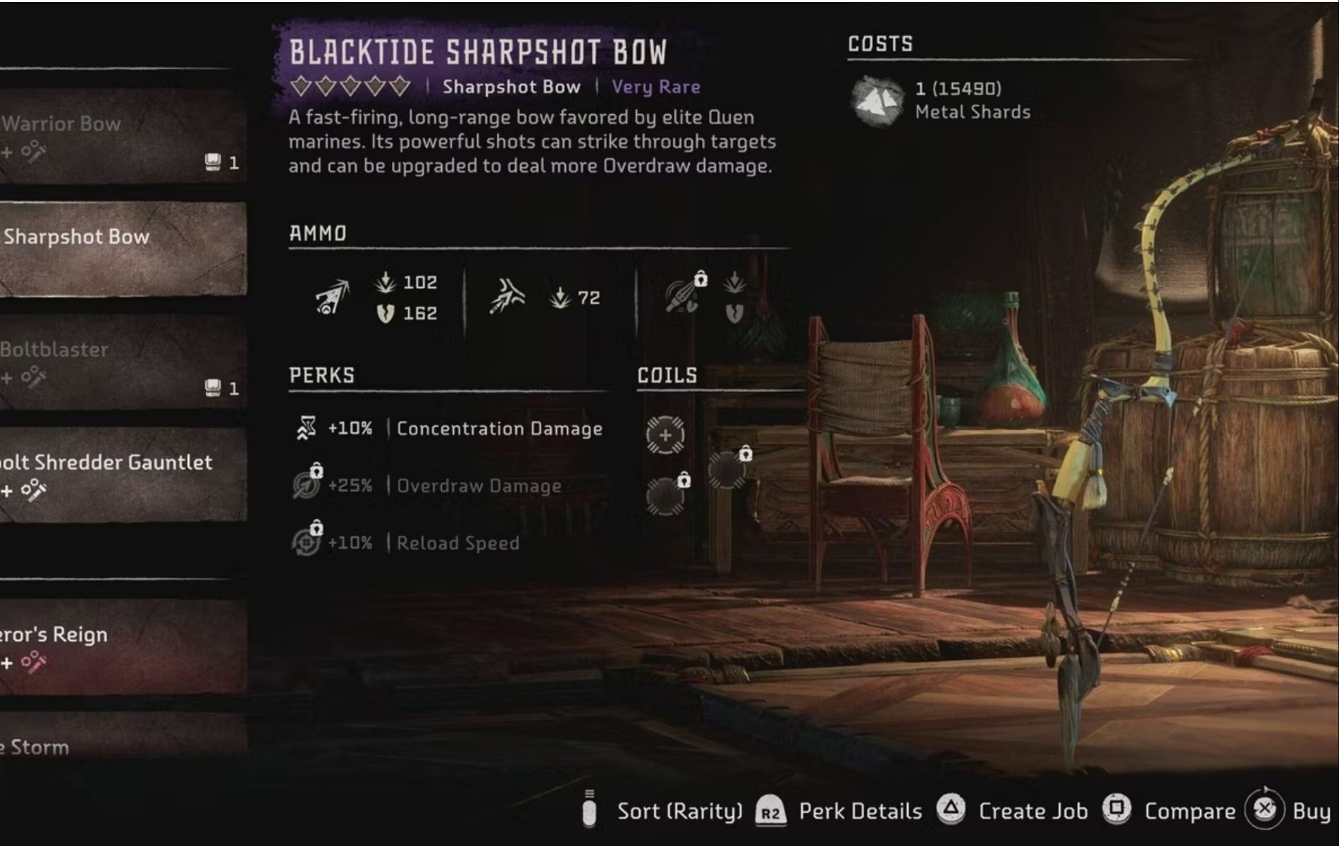 The brand-new Sharpshot Bow introduced in the Burning Shores DLC (Image via Guerilla Games)