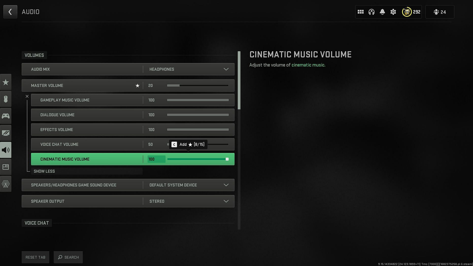 Turning off Cinematic Music (Image via Activision)