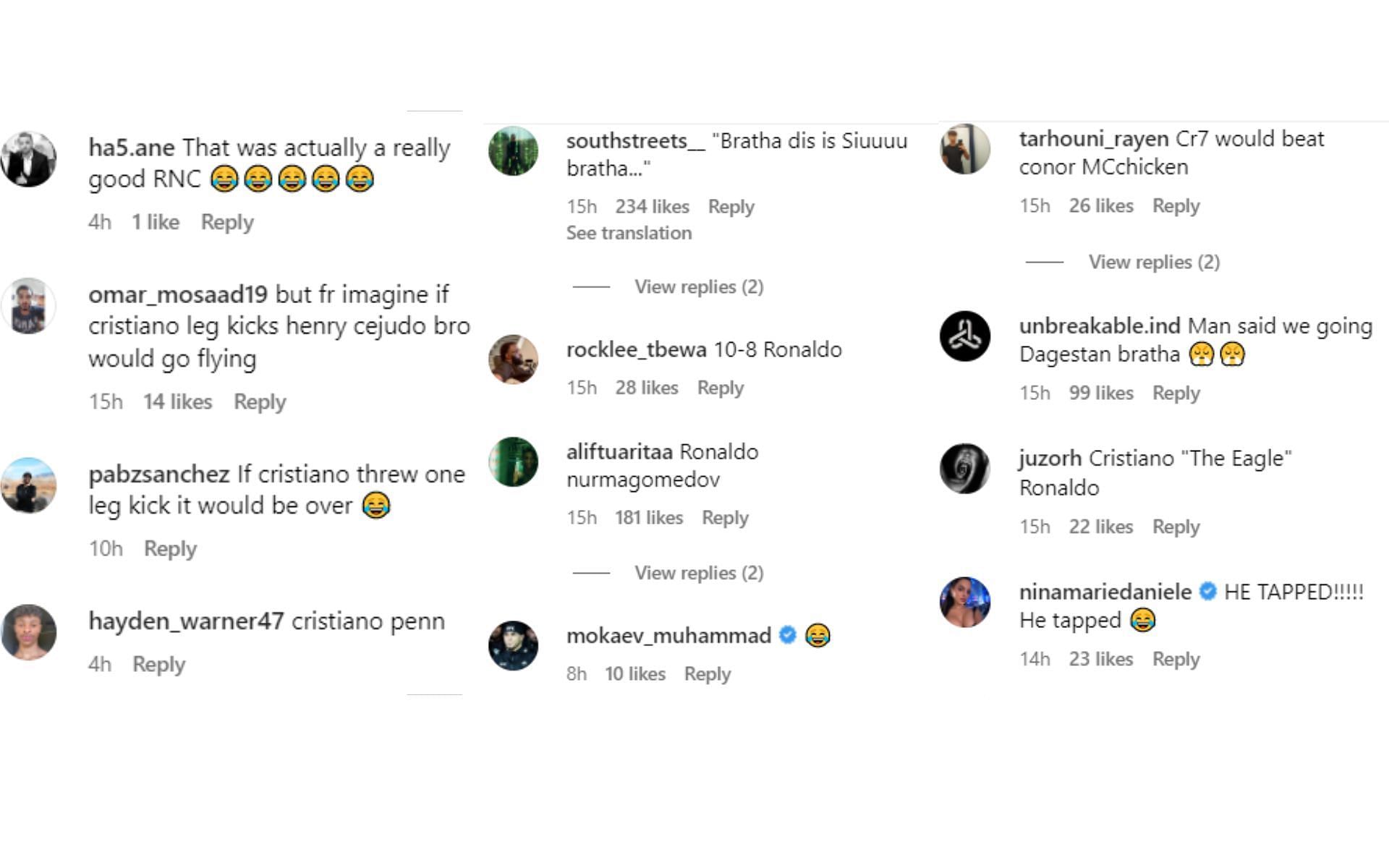 Screenshot of fans&#039; reactions to footage of Cristiano Ronaldo