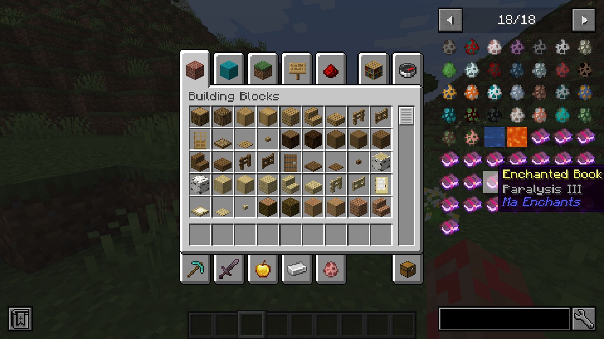 If everything is done correctly, you should be able to see the new enchantments in the Minecraft creative inventory (Image via Mojang)