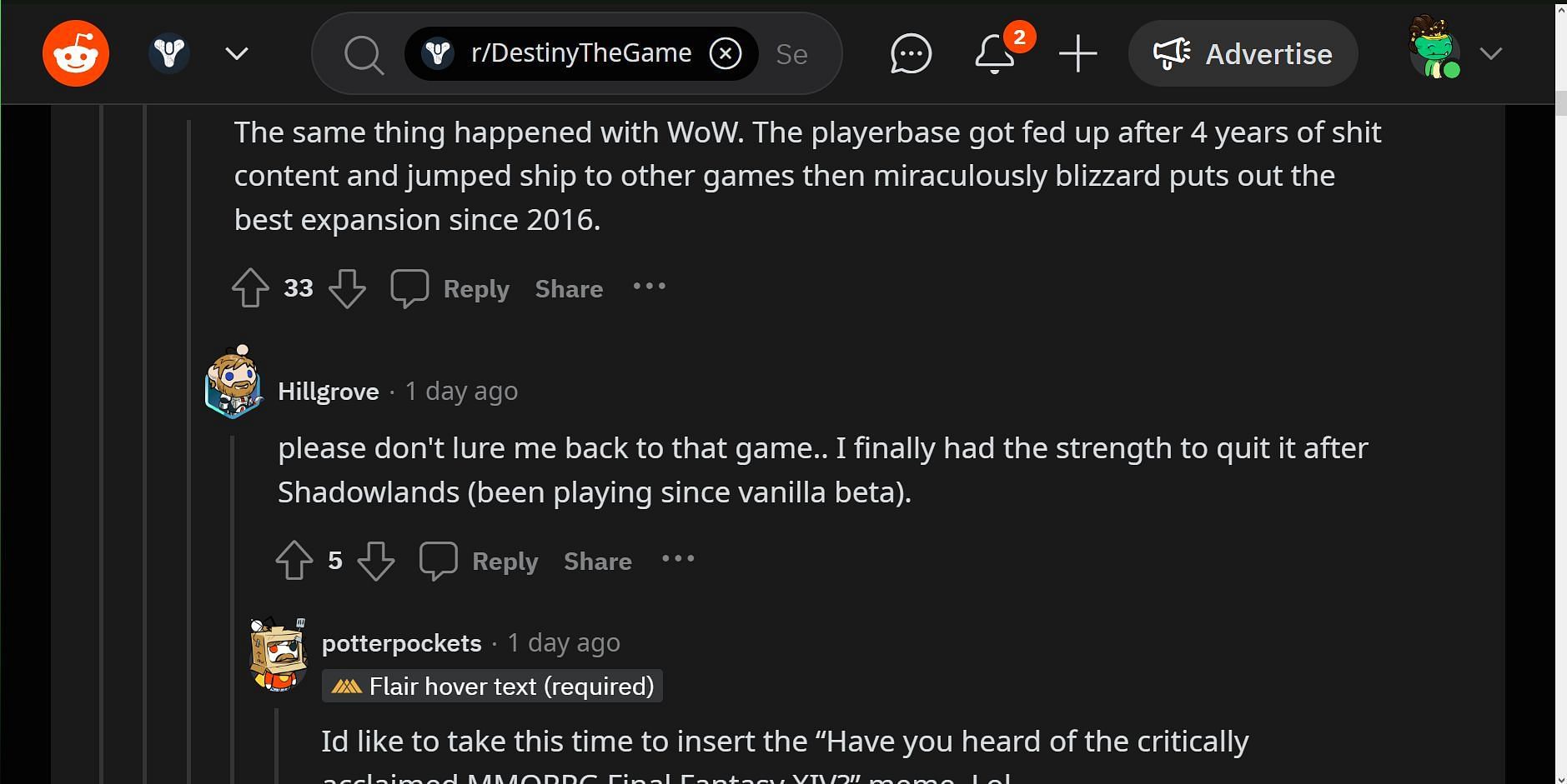 Additional comments comparing the current scenario with WoW (Image via Reddit)