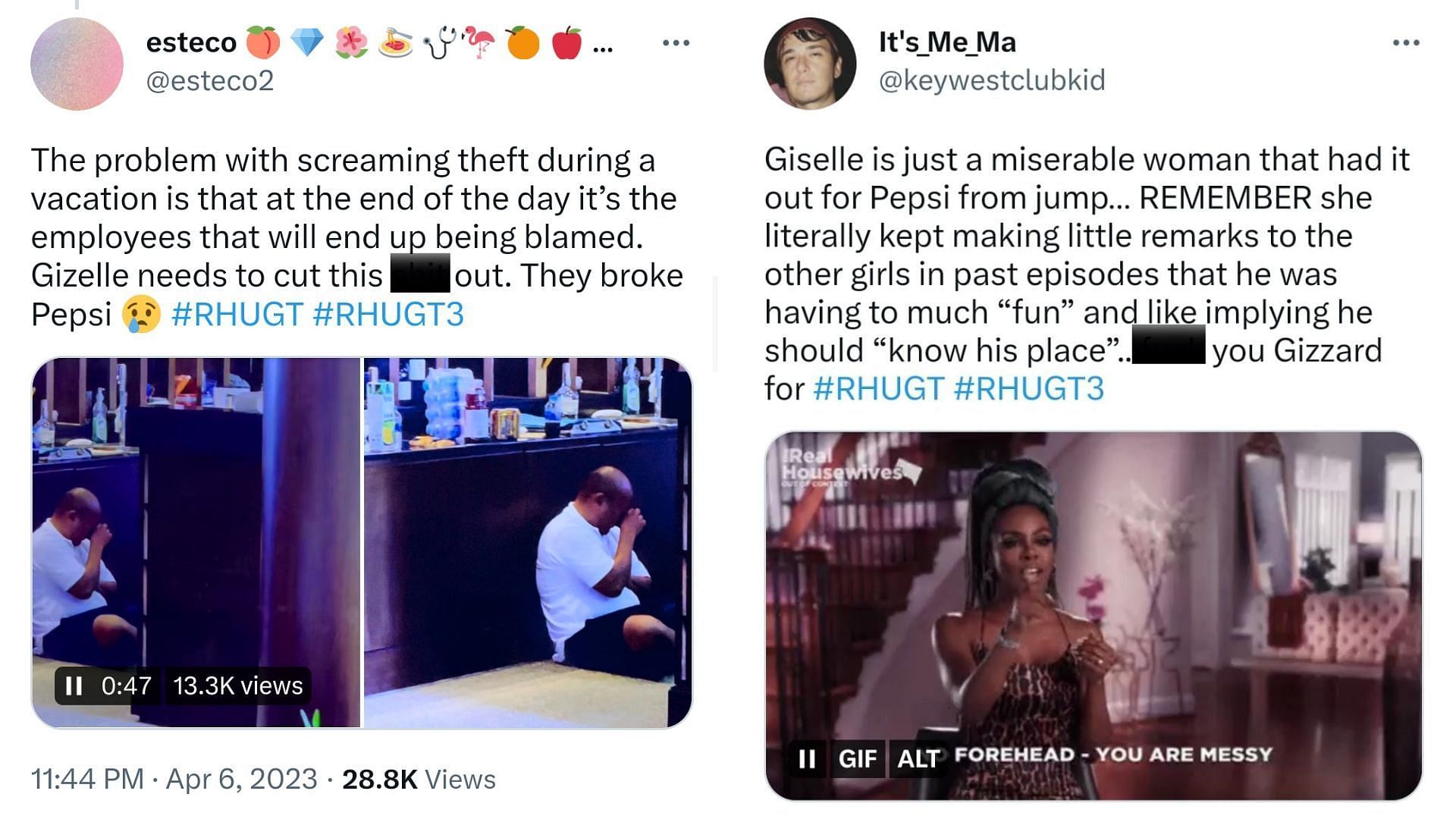 fans&#039; reaction to Gizelle Bryant and other housewives&#039; argument elicits an emotional response from Pepsi (Image via Twitter/ @keywestclubkid/ @esteco2)