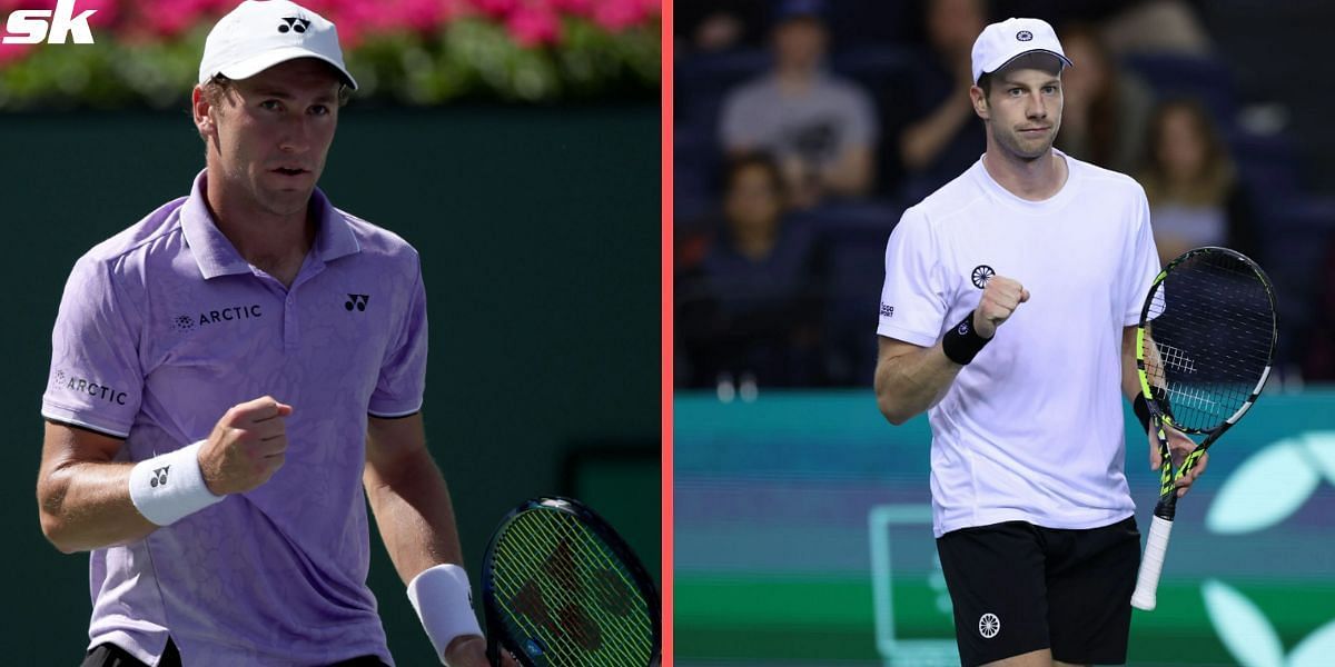 Ruud (left) opens his Monte-Carlo campaign against Van de Zandschulp on Tuesday.