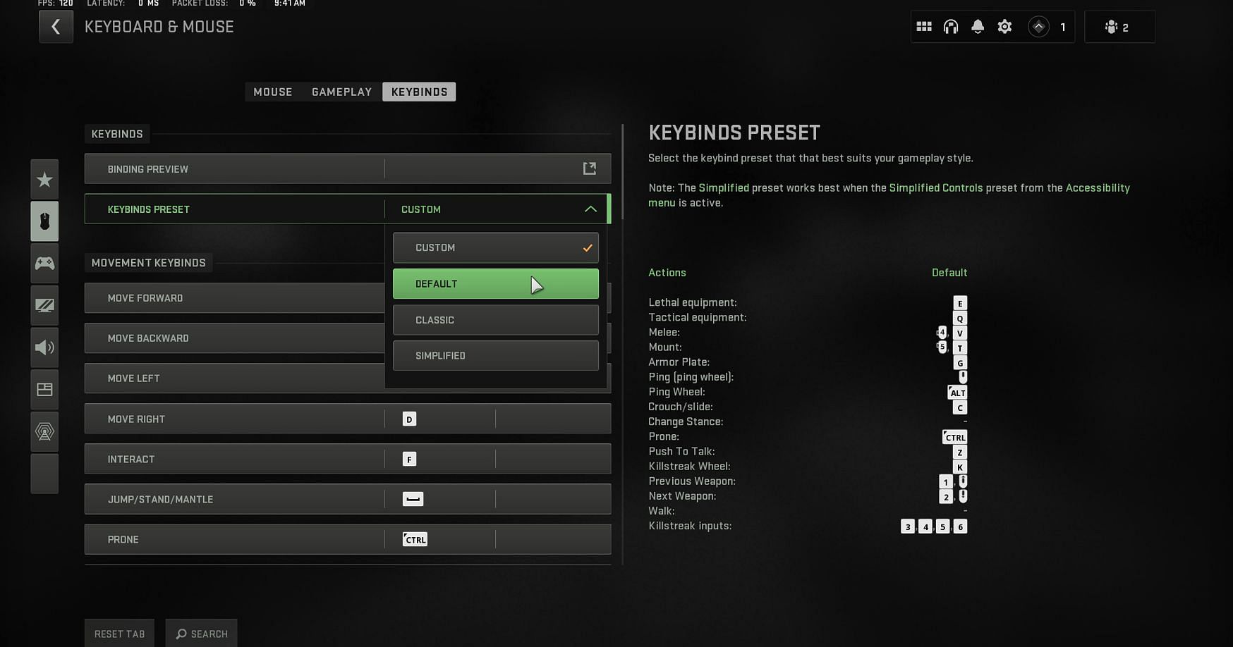New key-bind settings in Modern Warfare 2 (Image via Activision)