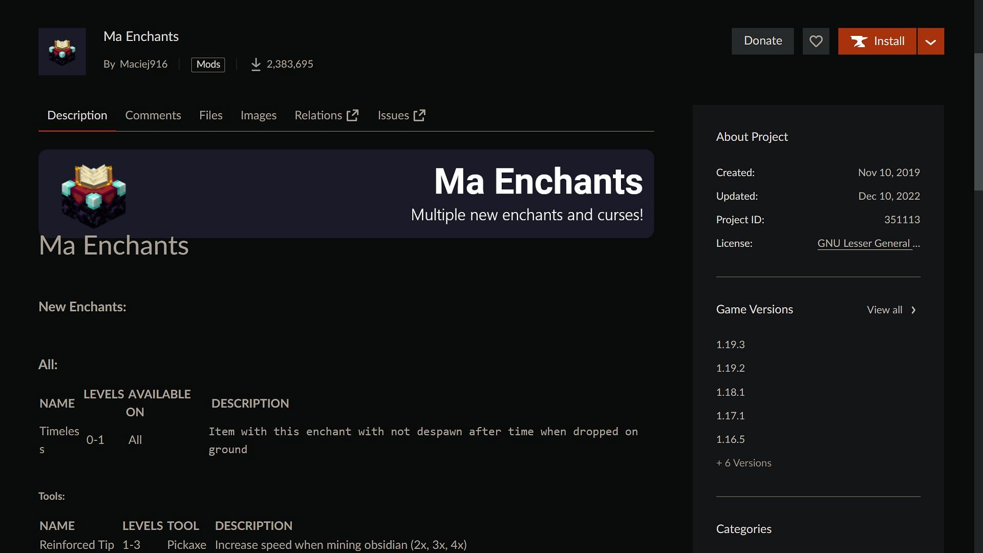 Ma Enchants have over 2 million downloads on the CurseForge website, it is a fairly popular mod (Image via Sportskeeda)